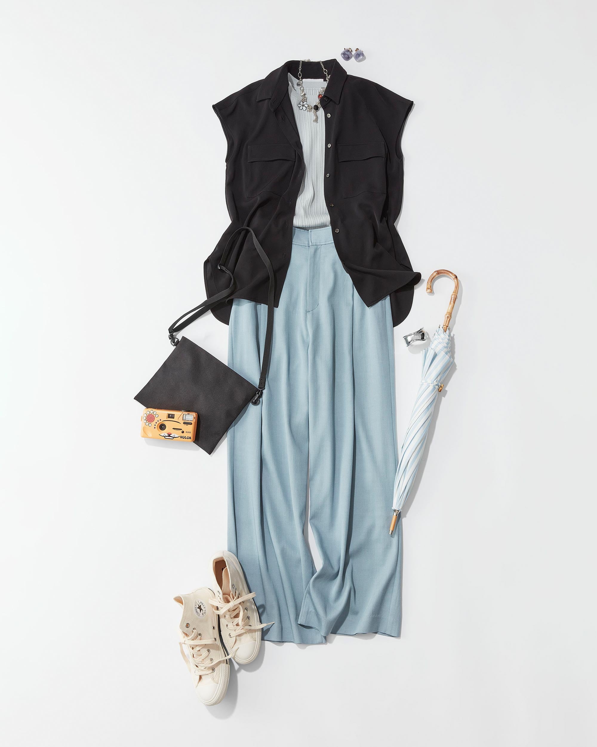 デニムライクタックワイドパンツ