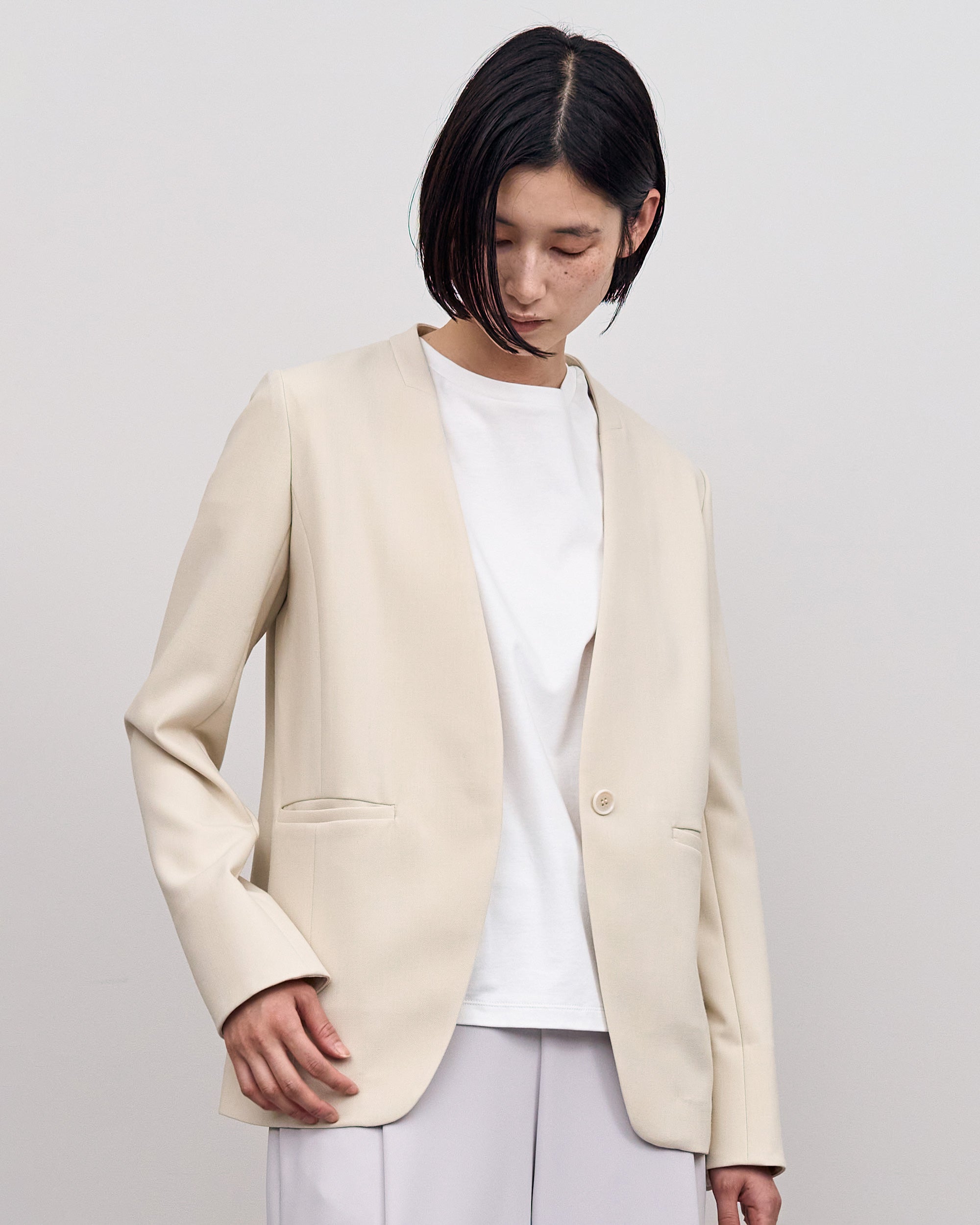 ウールライクノーカラージャケット