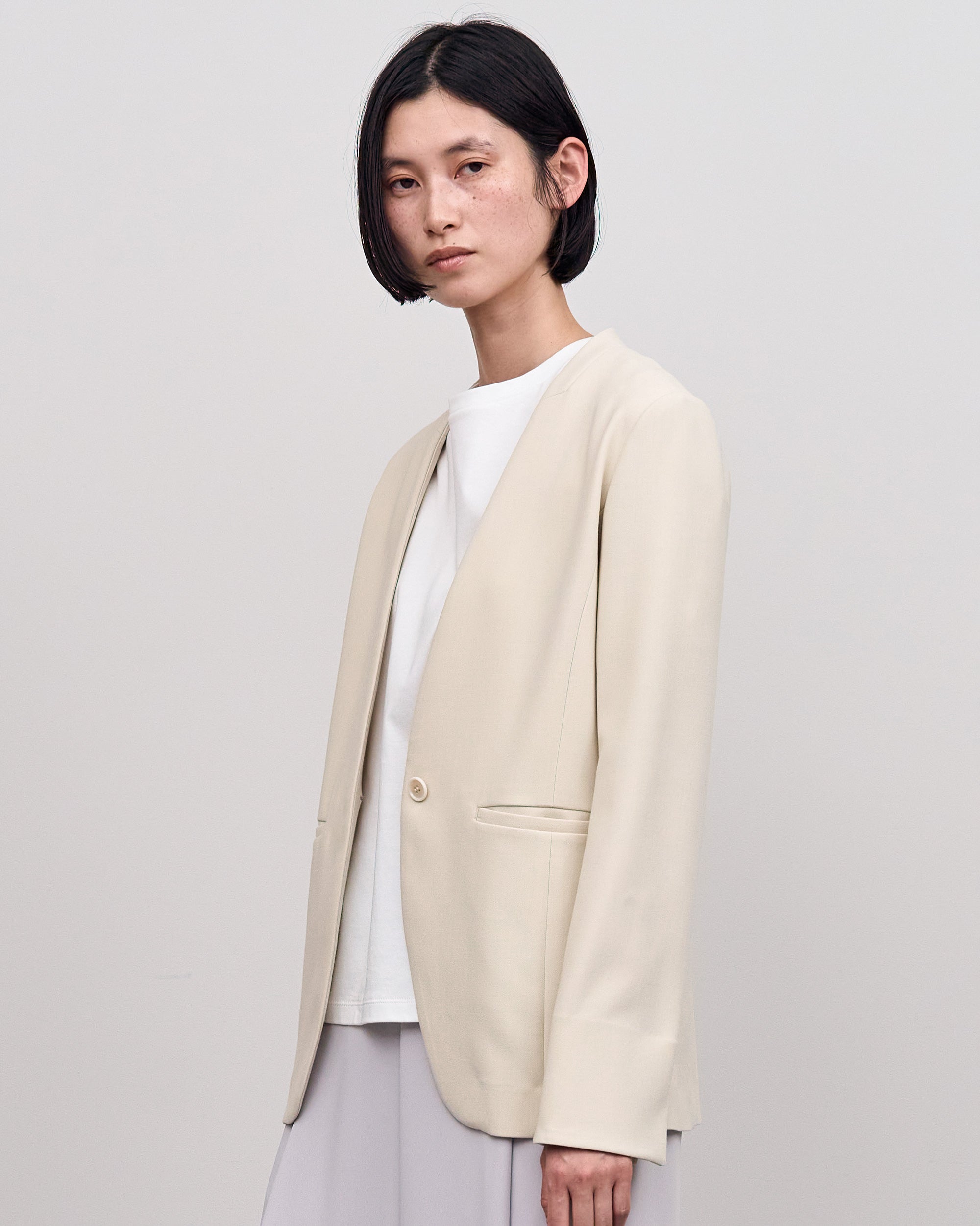 ウールライクノーカラージャケット