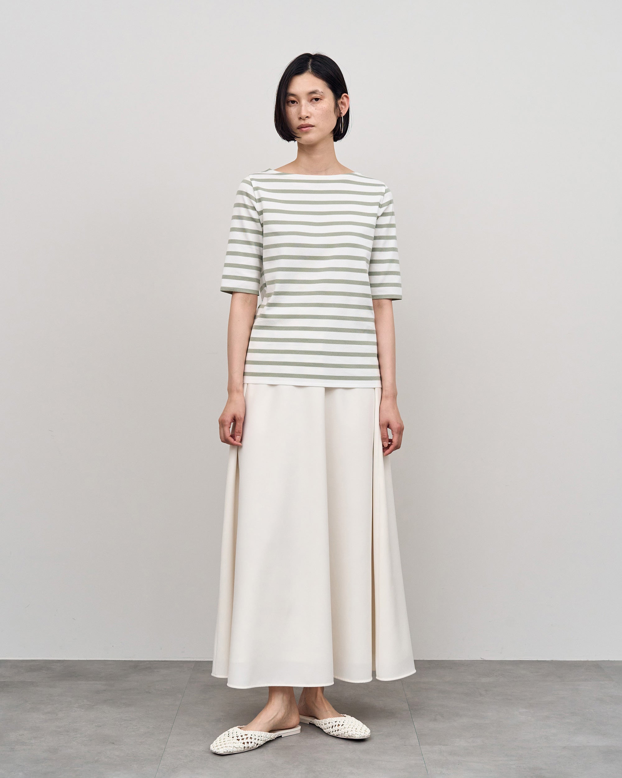 5分袖ボーダーニットソー