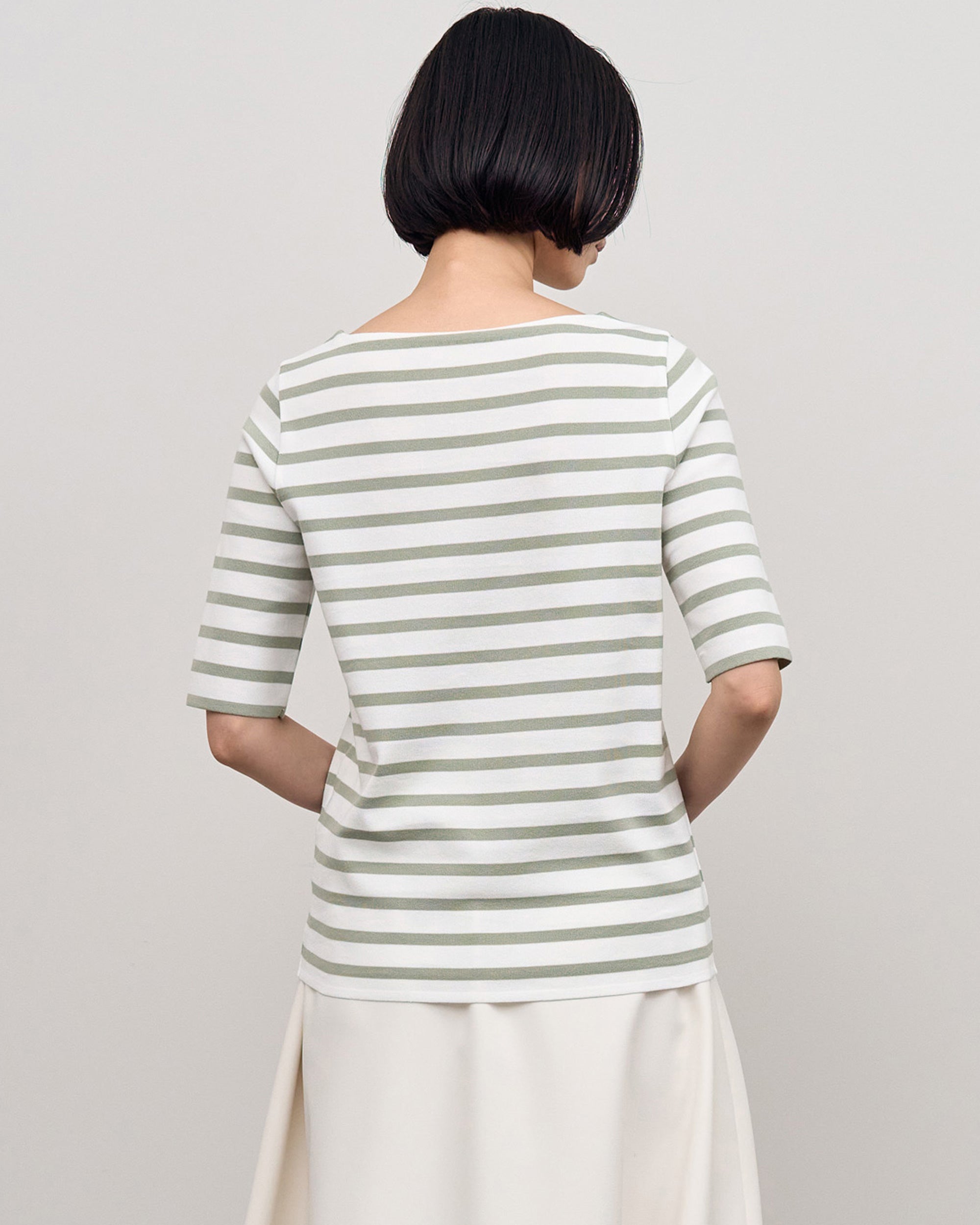 5分袖ボーダーニットソー