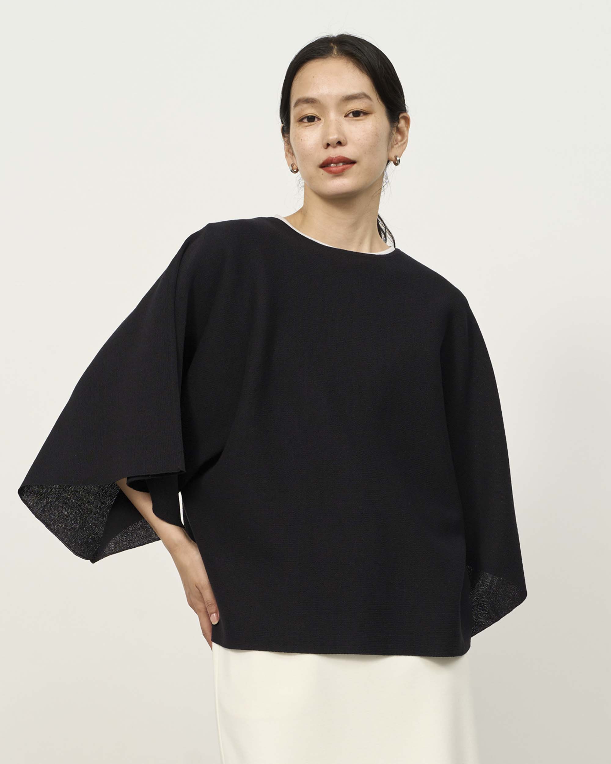 コットン混2WAYケープスタイルニット