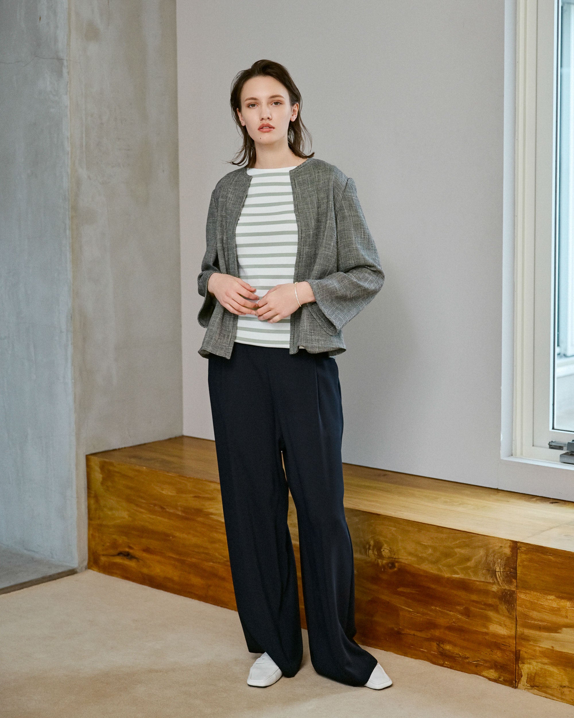 5分袖ボーダーニットソー