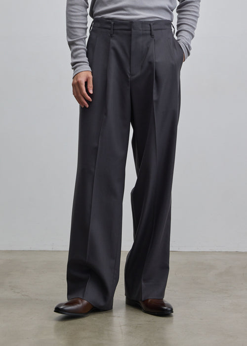 ウールツイルタックワイドストレートパンツ