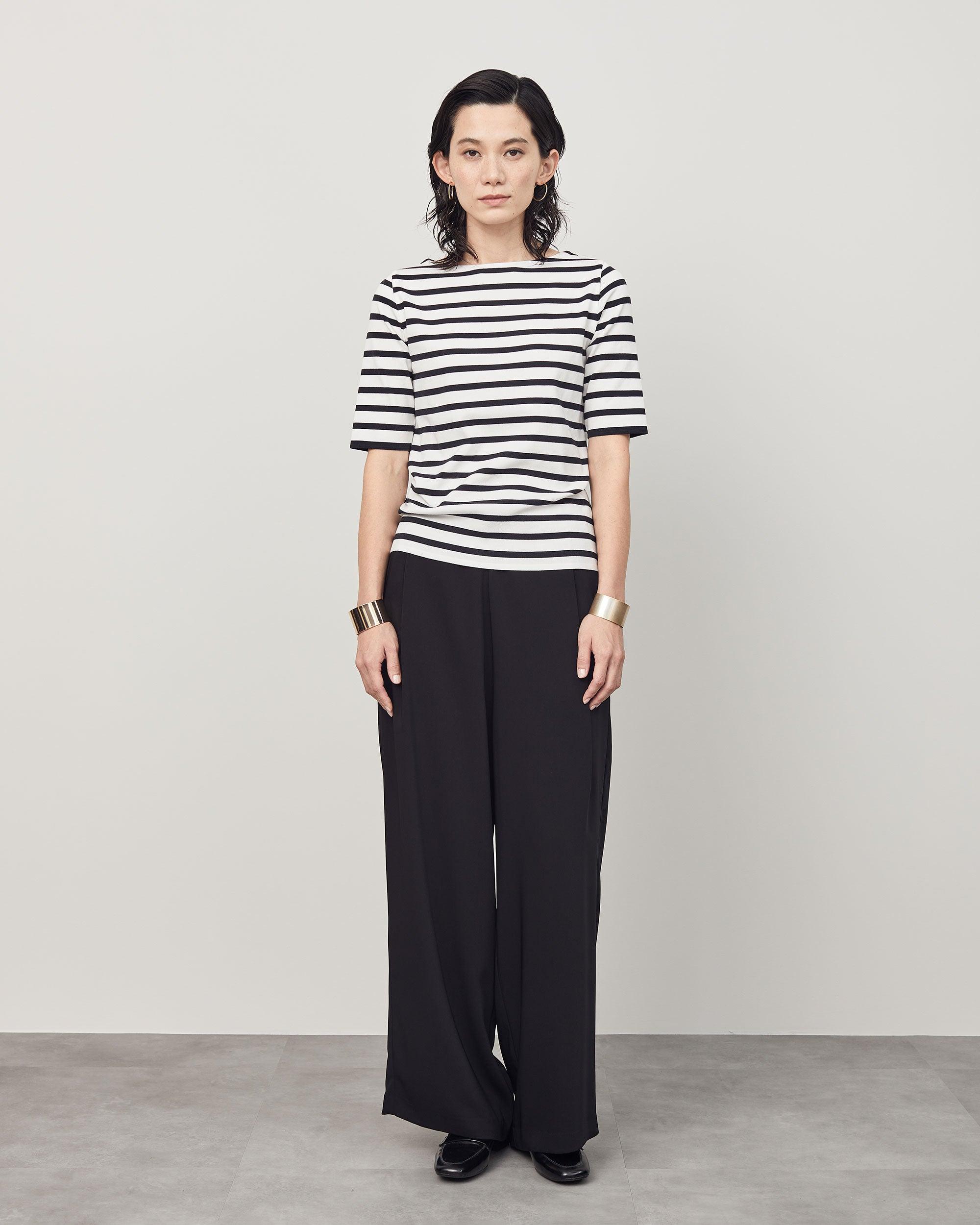 5分袖ボーダーニットソー