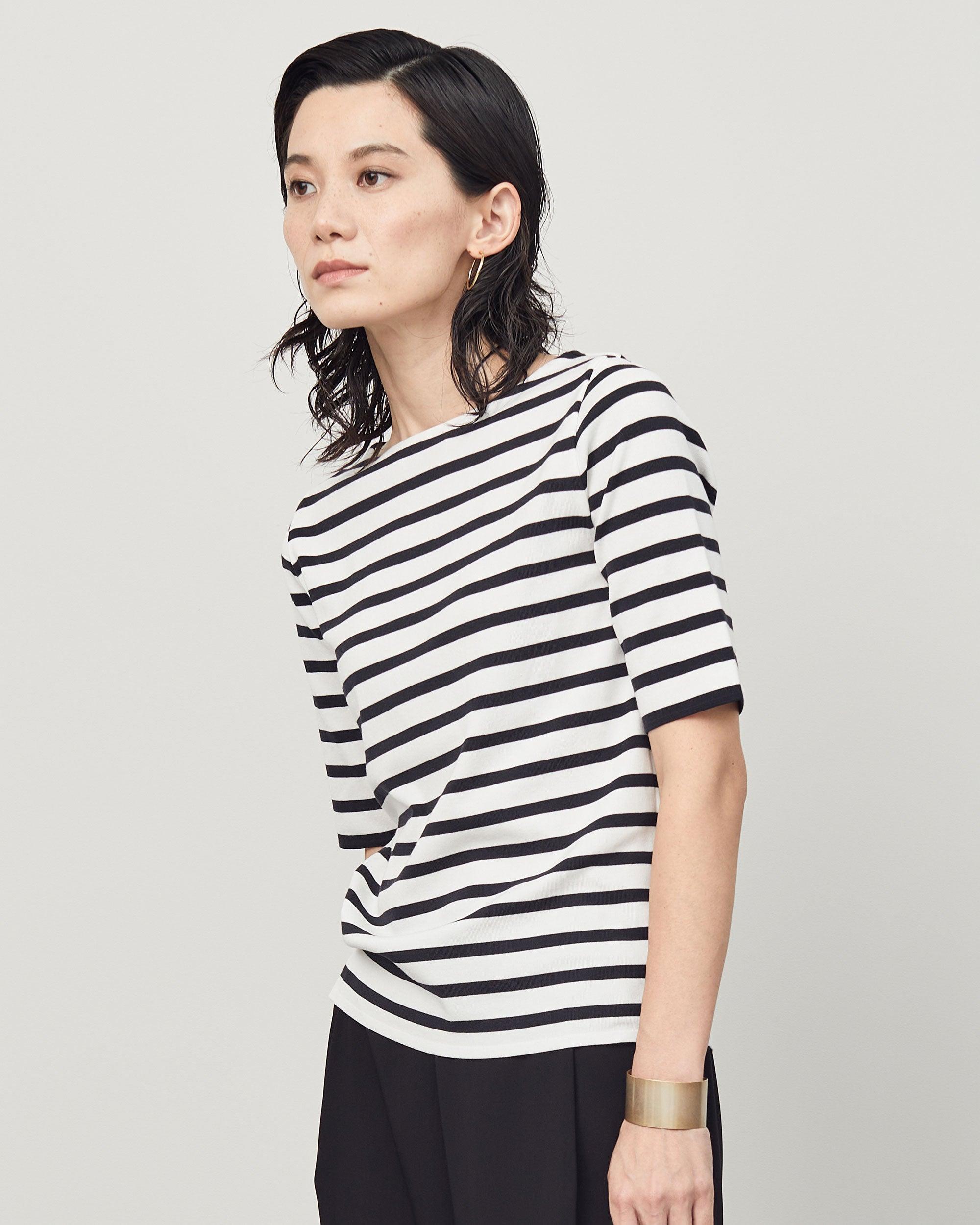 5分袖ボーダーニットソー