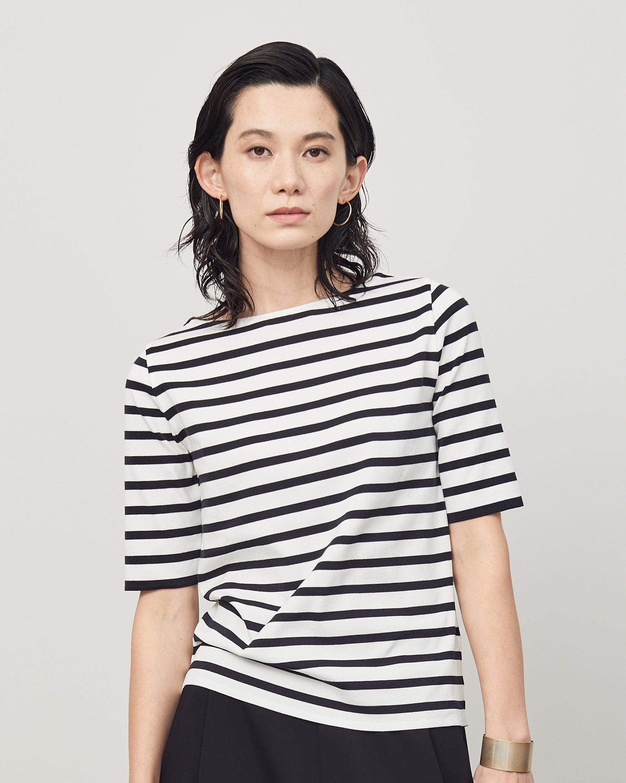 5分袖ボーダーニットソー