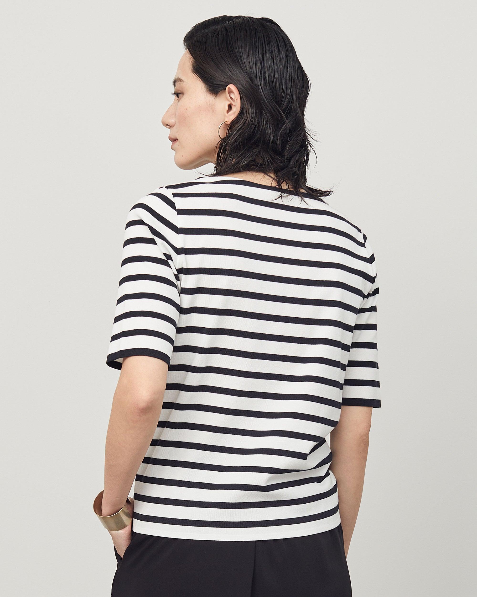 5分袖ボーダーニットソー