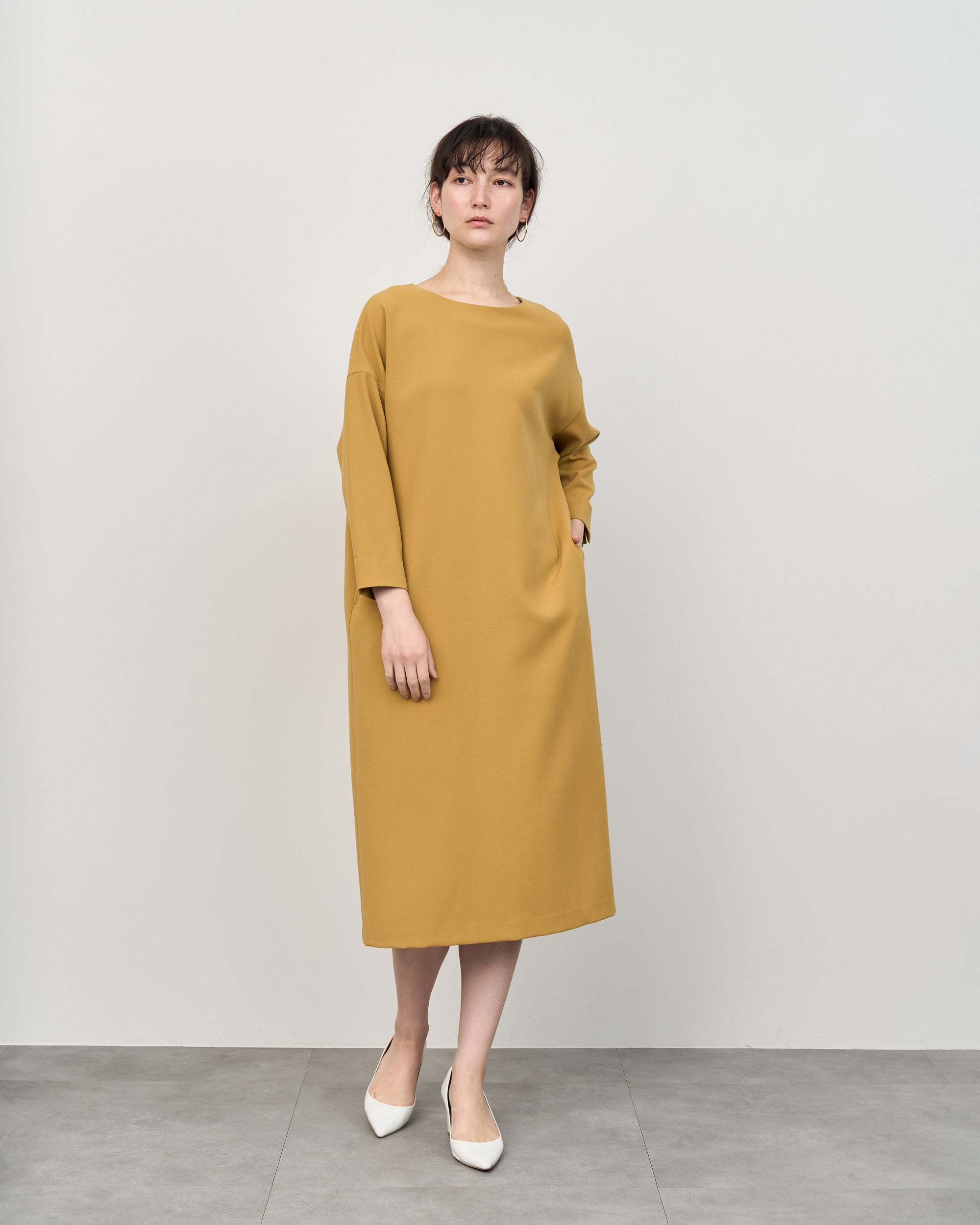 ウールライク9分袖ワンピース