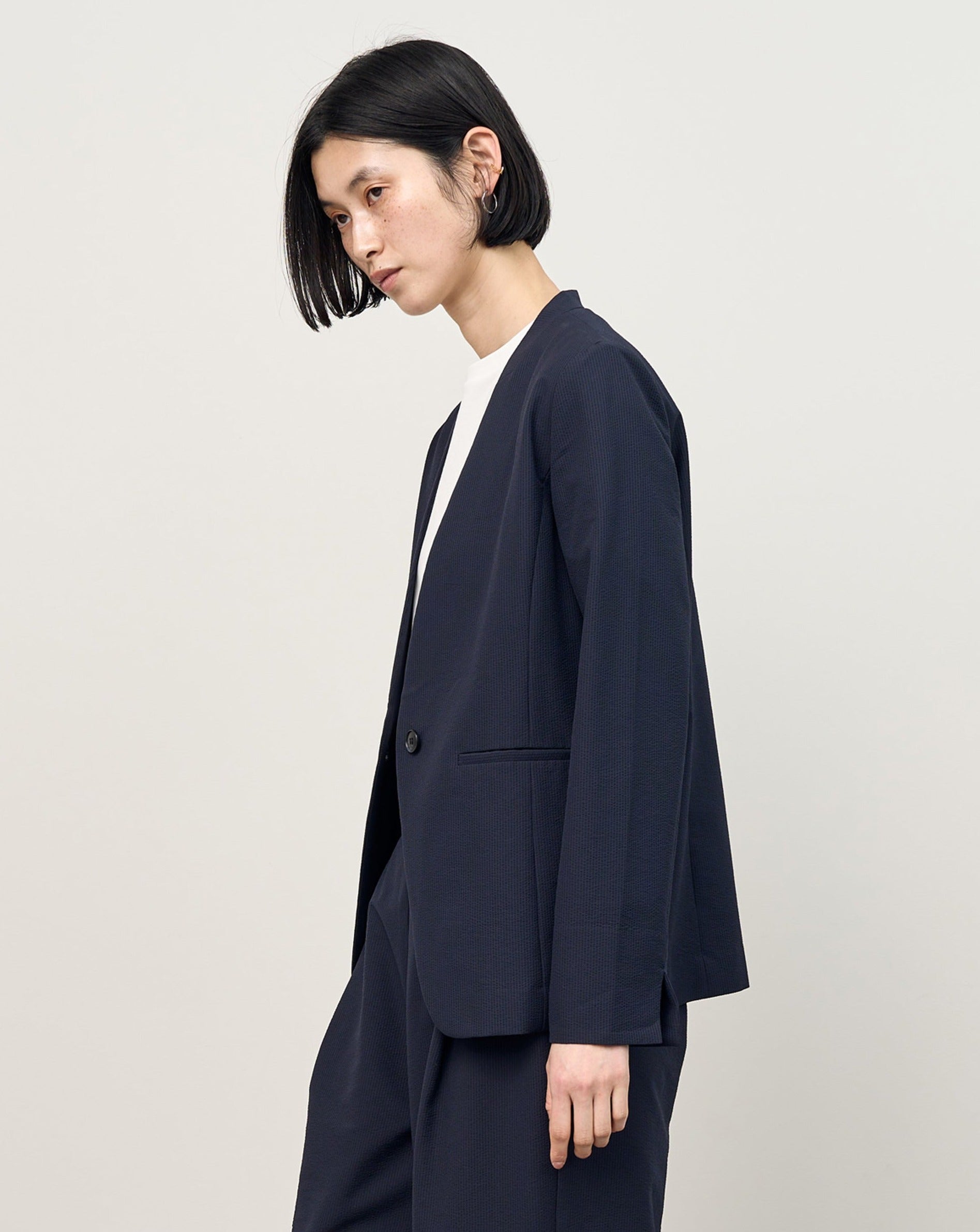 シアサッカーノーカラージャケット