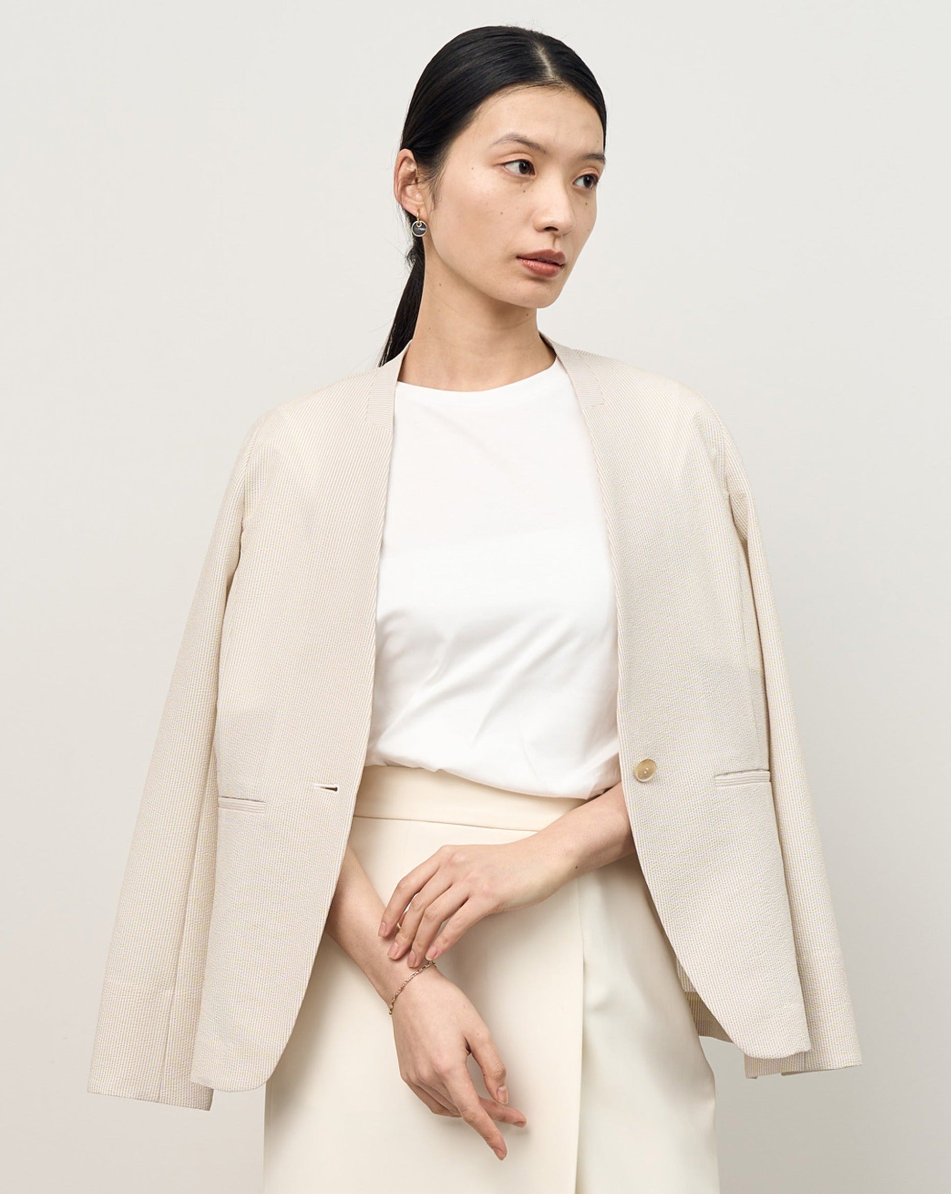 シアサッカーノーカラージャケット