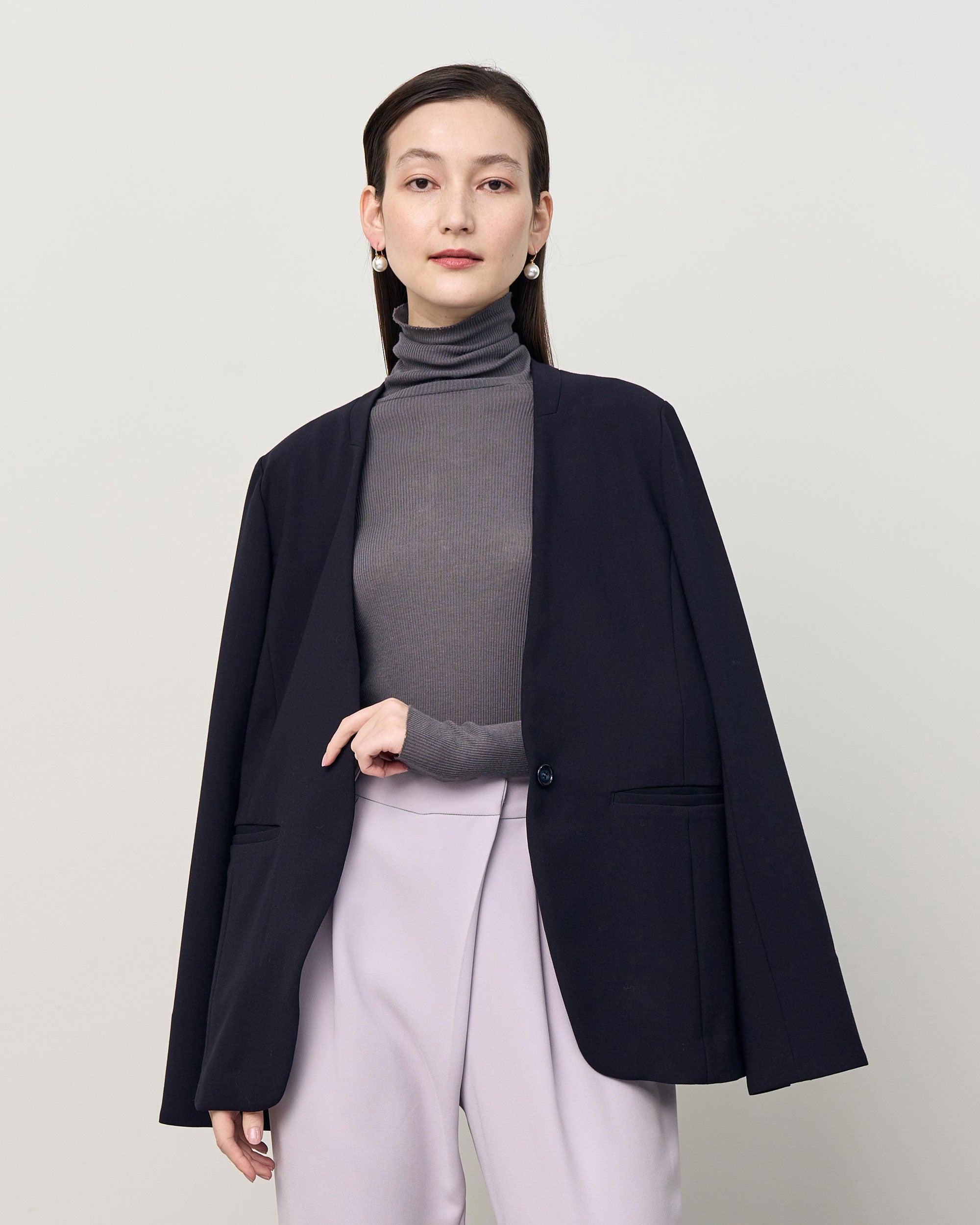 ウールライクノーカラージャケット