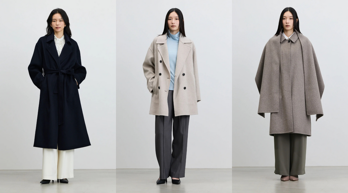 【新作】羽織った瞬間、肩がふっと軽い。上品な風合いのウールカシミヤのコート3型とストールが入荷