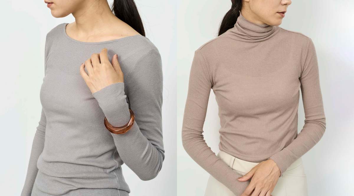 ソージュ　カシミヤ混タートルネックカットソー　チャコール　グレー　2色セット カシミヤ混タートルネックカットソー - SOÉJU online store