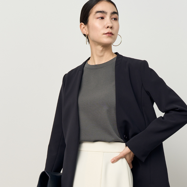 美品✨ソージュ ストレッチファインノーカラージャケット ブラック S 現行 ストレッチファインノーカラージャケット - SOÉJU online store