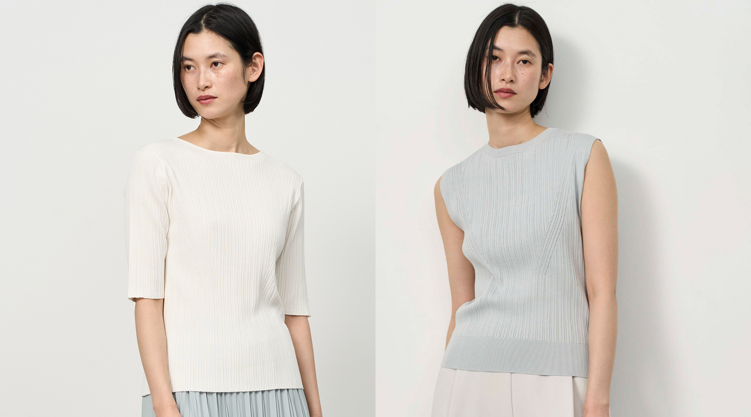 【新作入荷】一枚で自信を持てるランダムリブニット。人気ブラウス2型の予約販売も開始