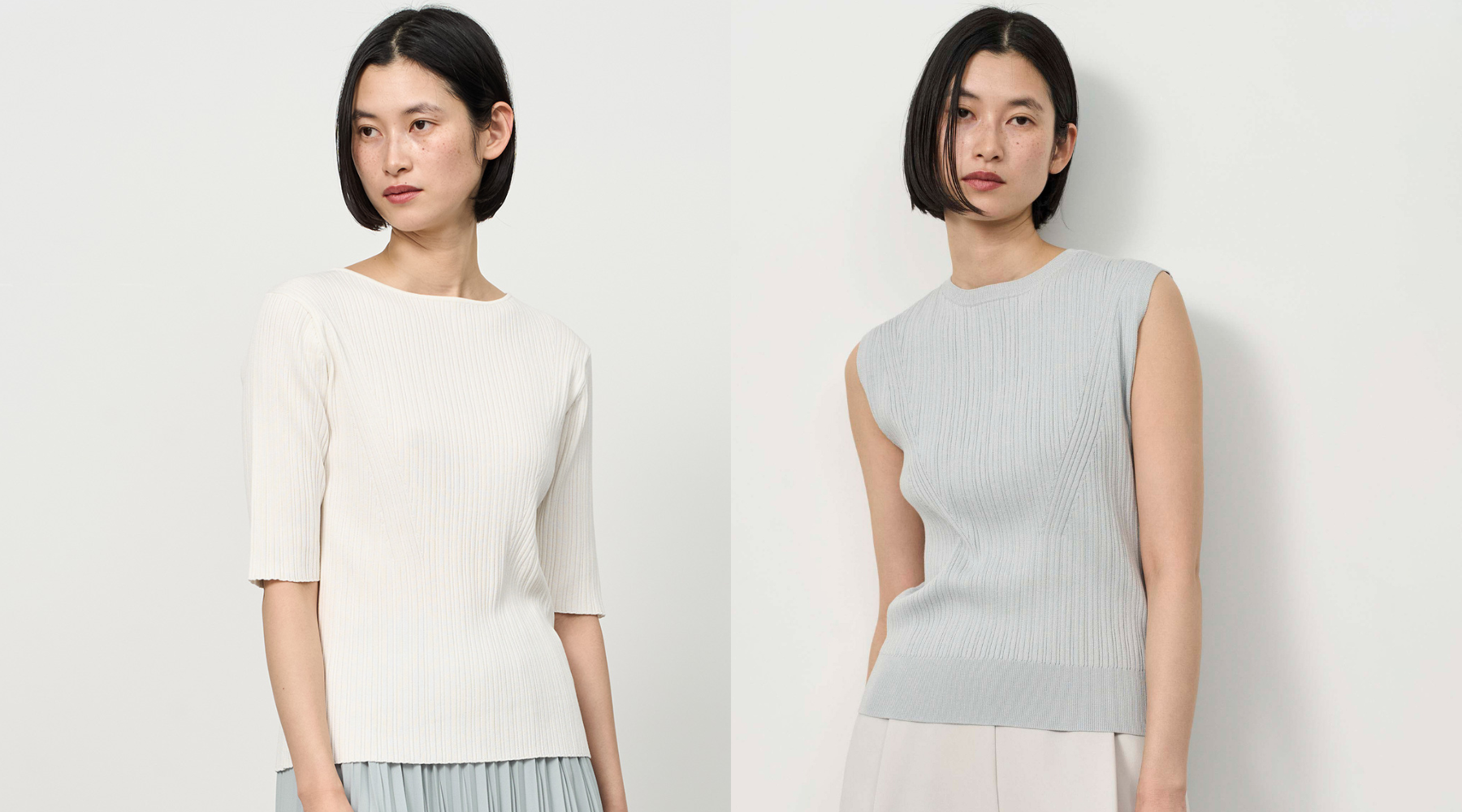 新作入荷】一枚で自信を持てるランダムリブニット。人気ブラウス2型の