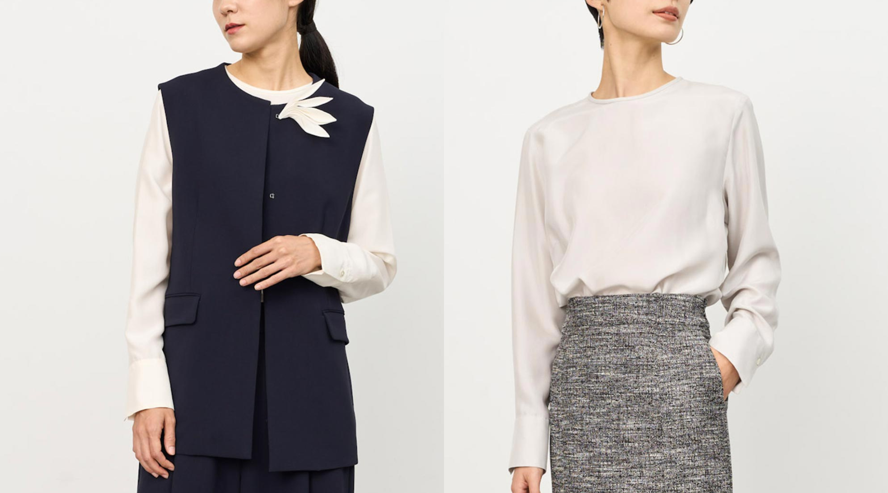 新作入荷】着回し力抜群のクルーネックジレ｜シルク100%で仕立て