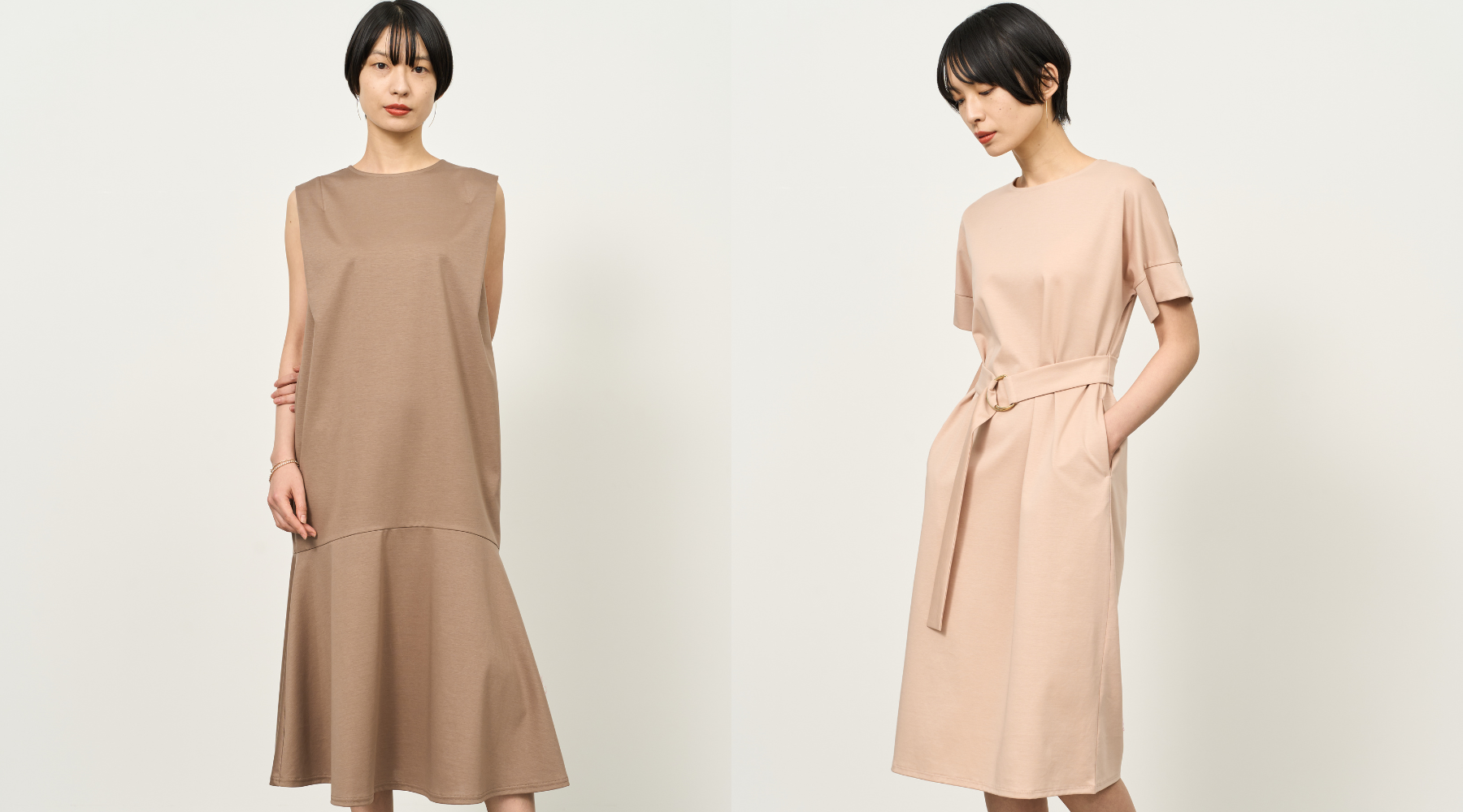 新作入荷】一枚でさらりと上品に。夏も快適なジャージーワンピース2型 新作入荷】一枚でさらりと上品に。夏も快適なジャージーワンピース2型