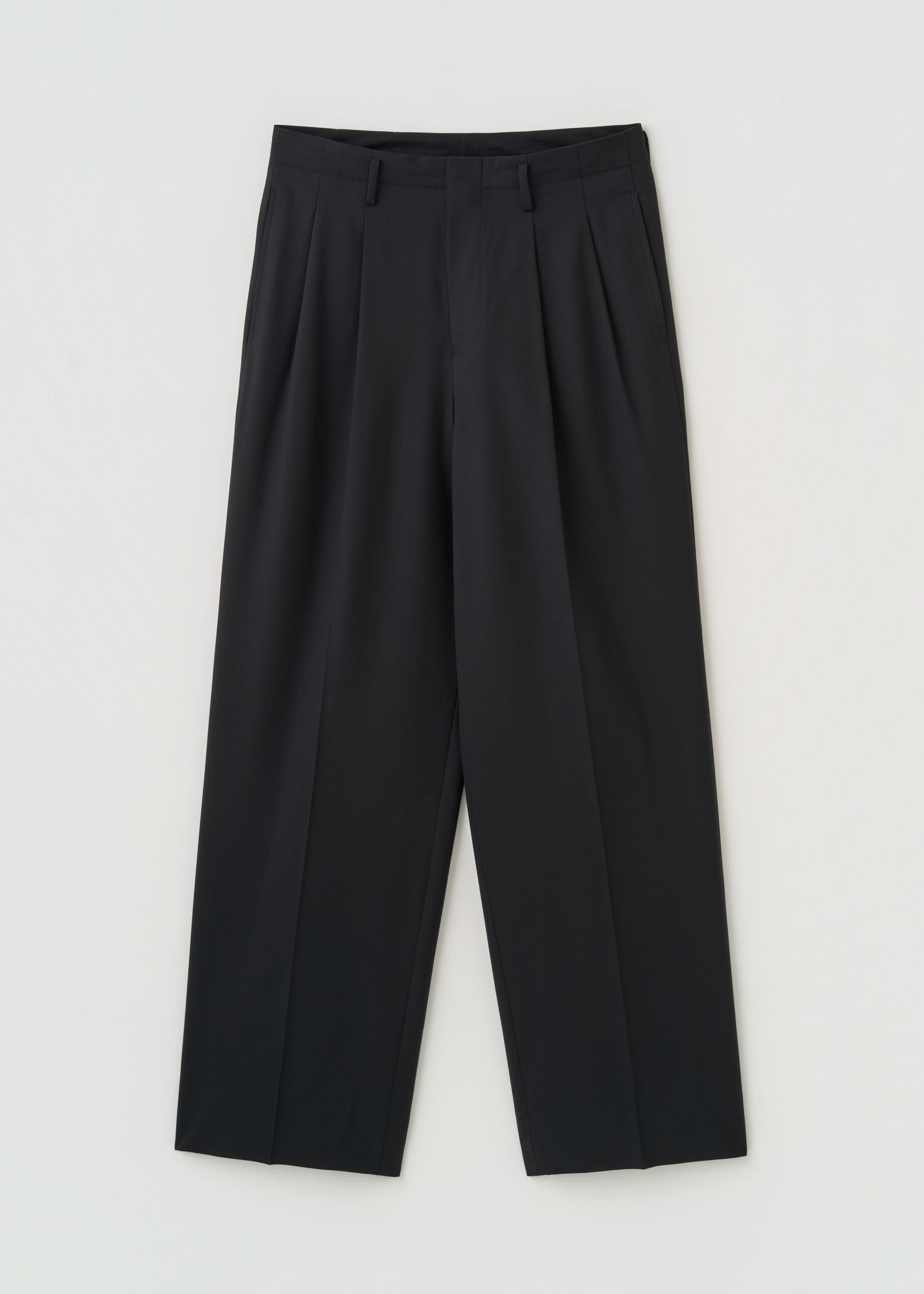 スーパー140ライトウールタックワイドストレートパンツ