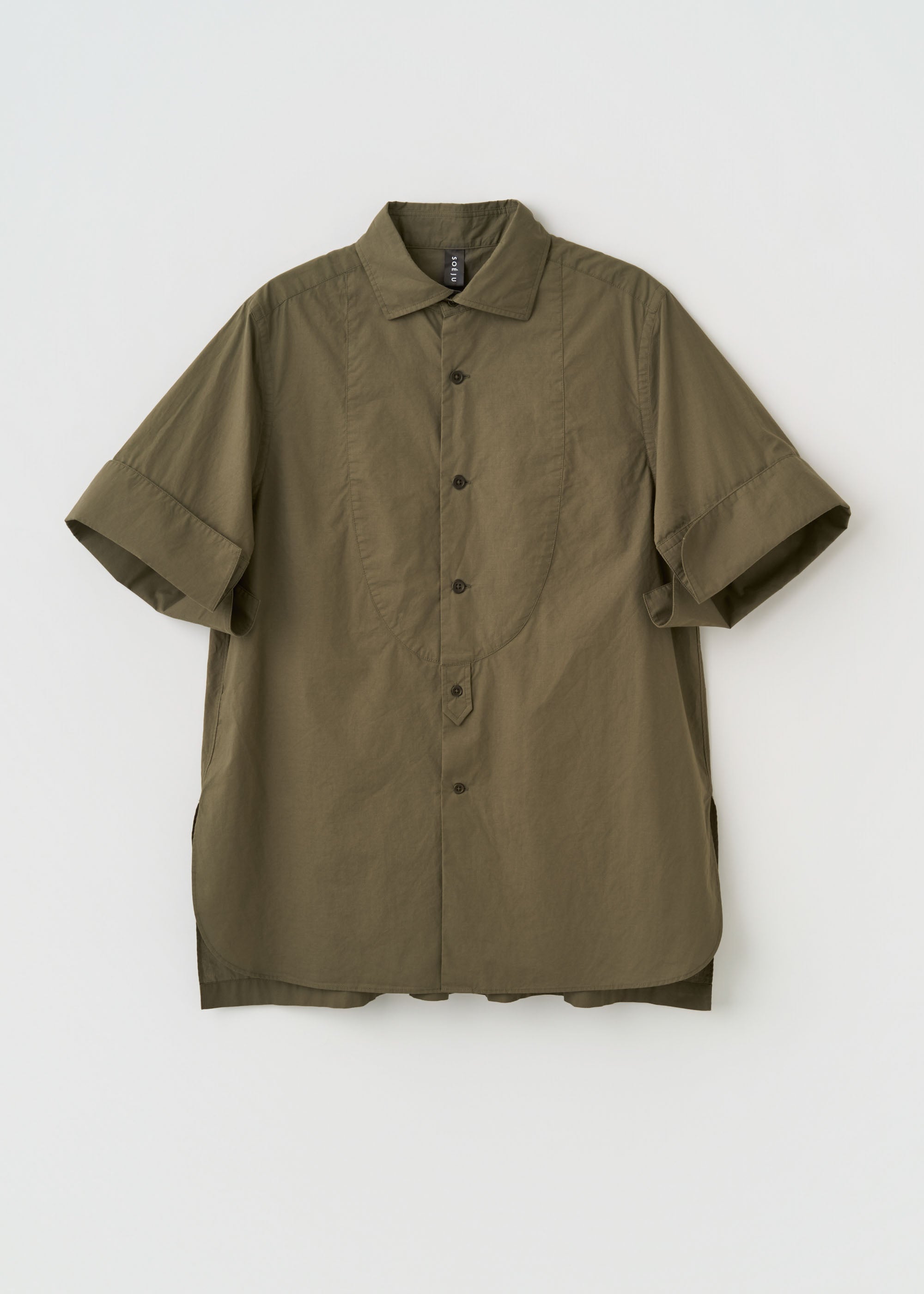 コットンシルクダブルカフスハーフスリーブシャツ