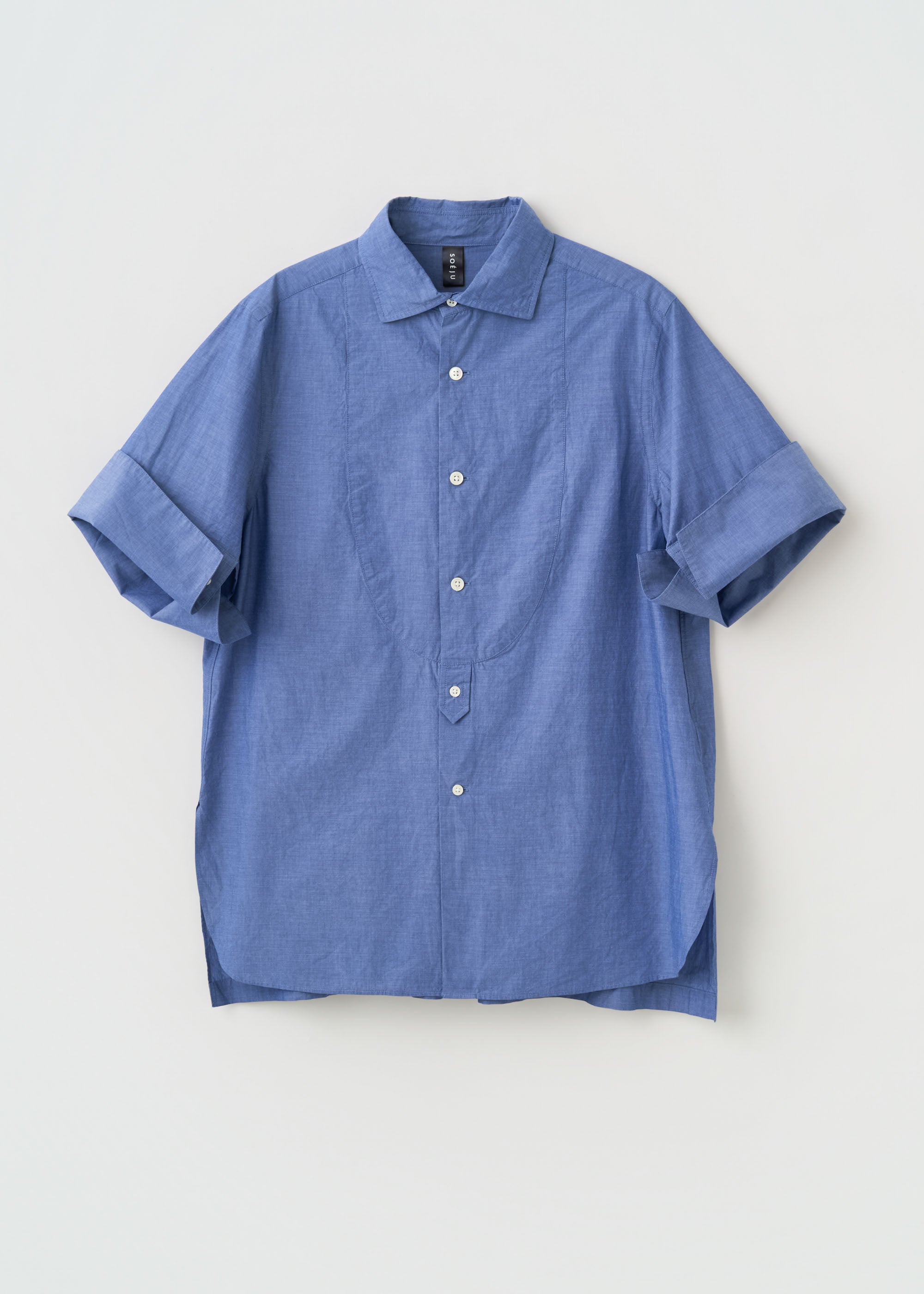 コットンシルクダブルカフスハーフスリーブシャツ