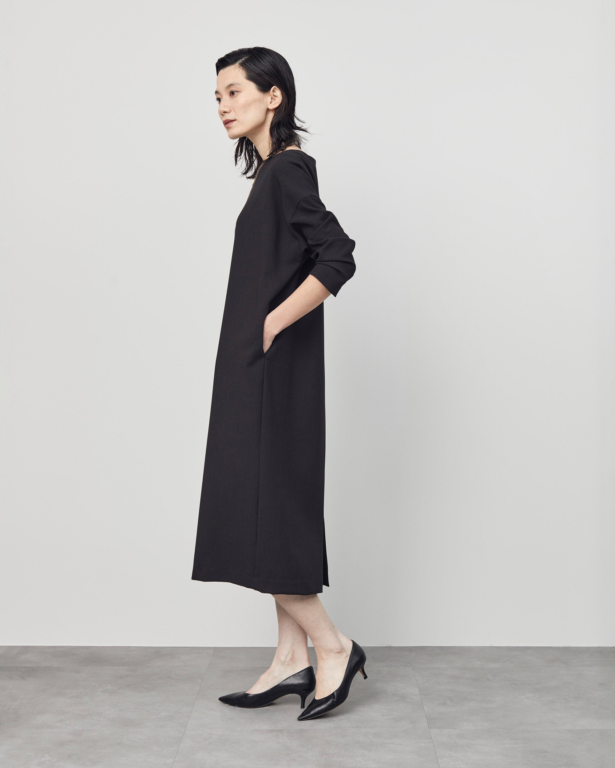 ウールライク9分袖ワンピース