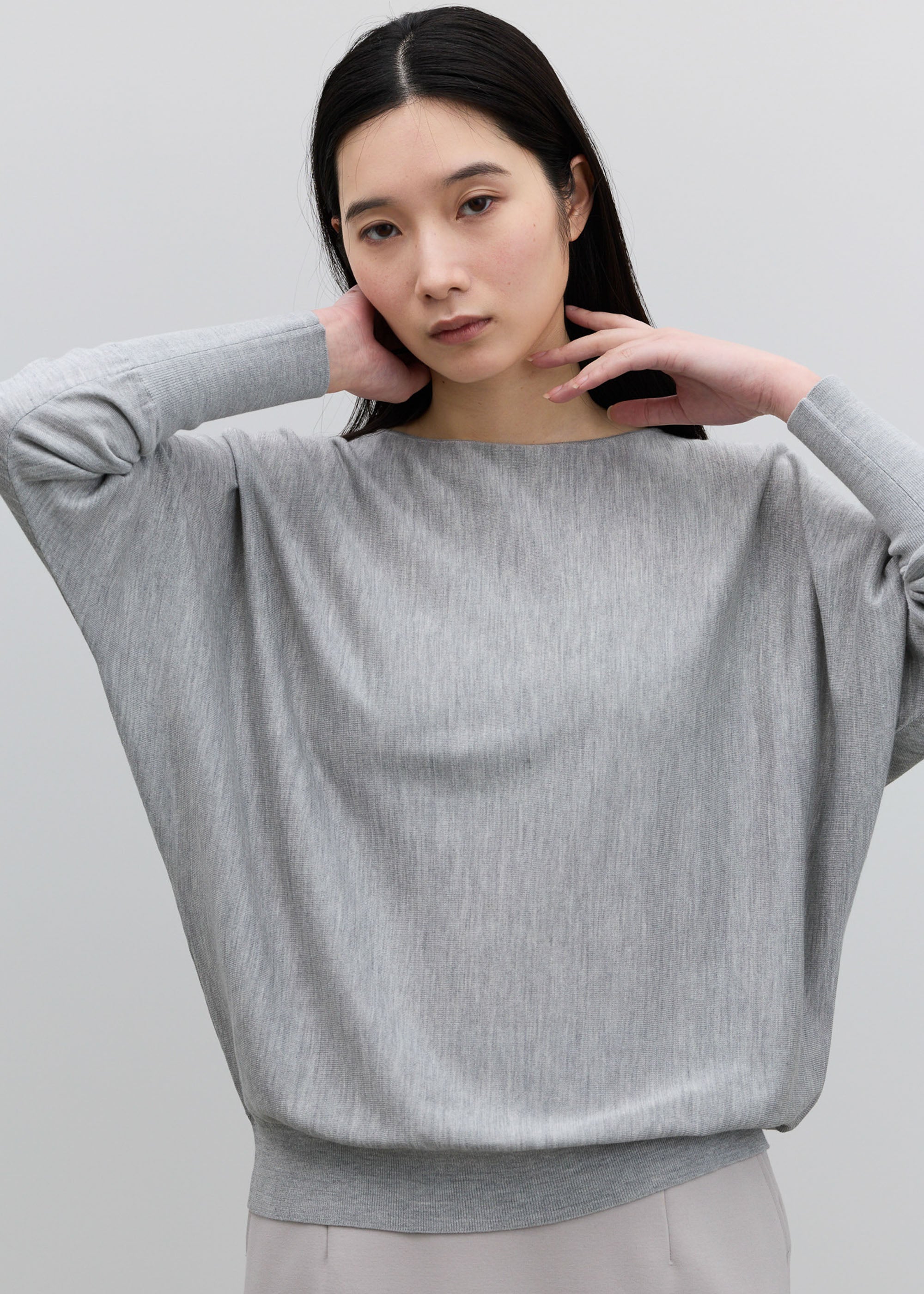 シルクコットンボートネックニットプルオーバー - SOÉJU online store