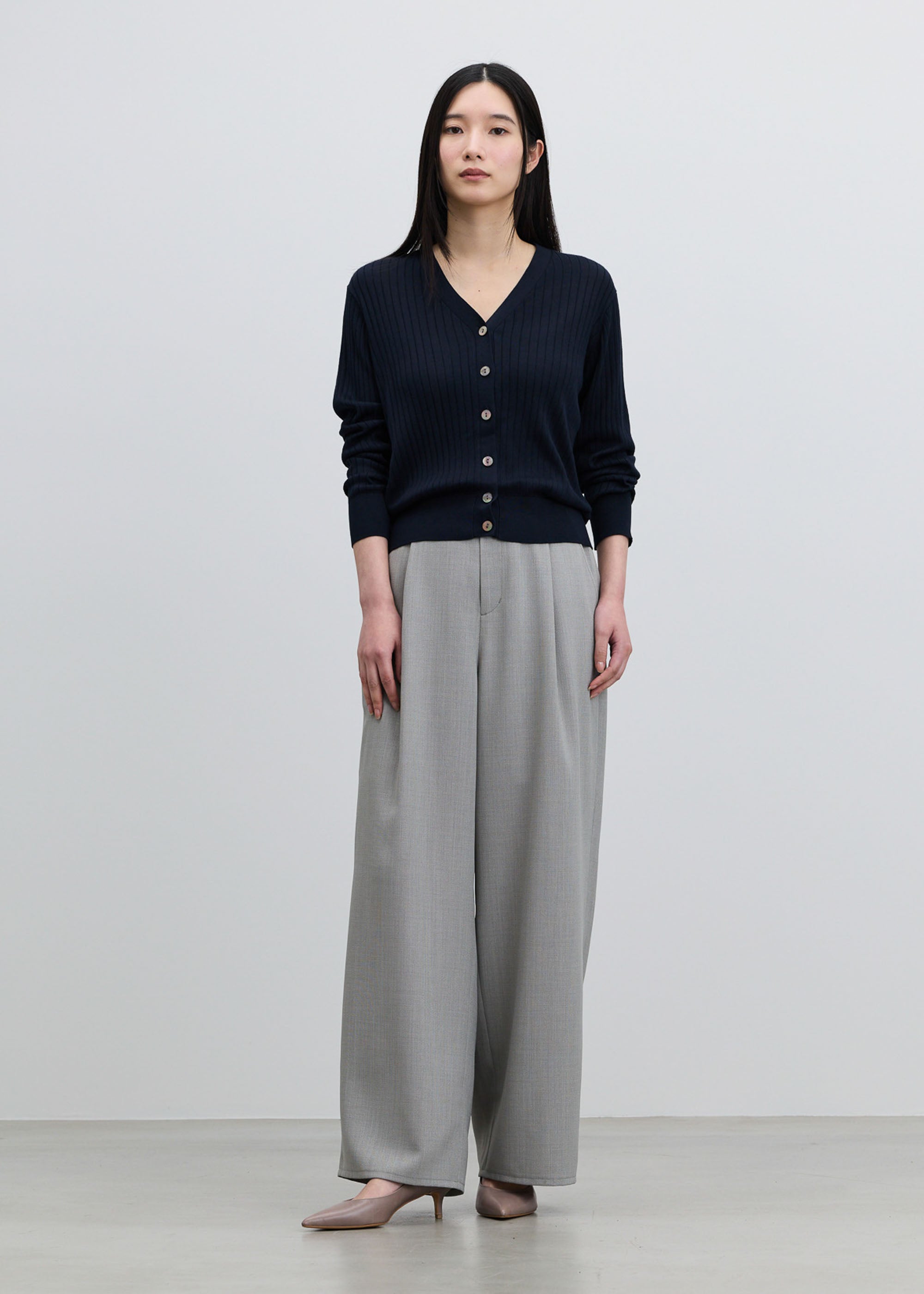シルクワイドリブVネックカーディガン