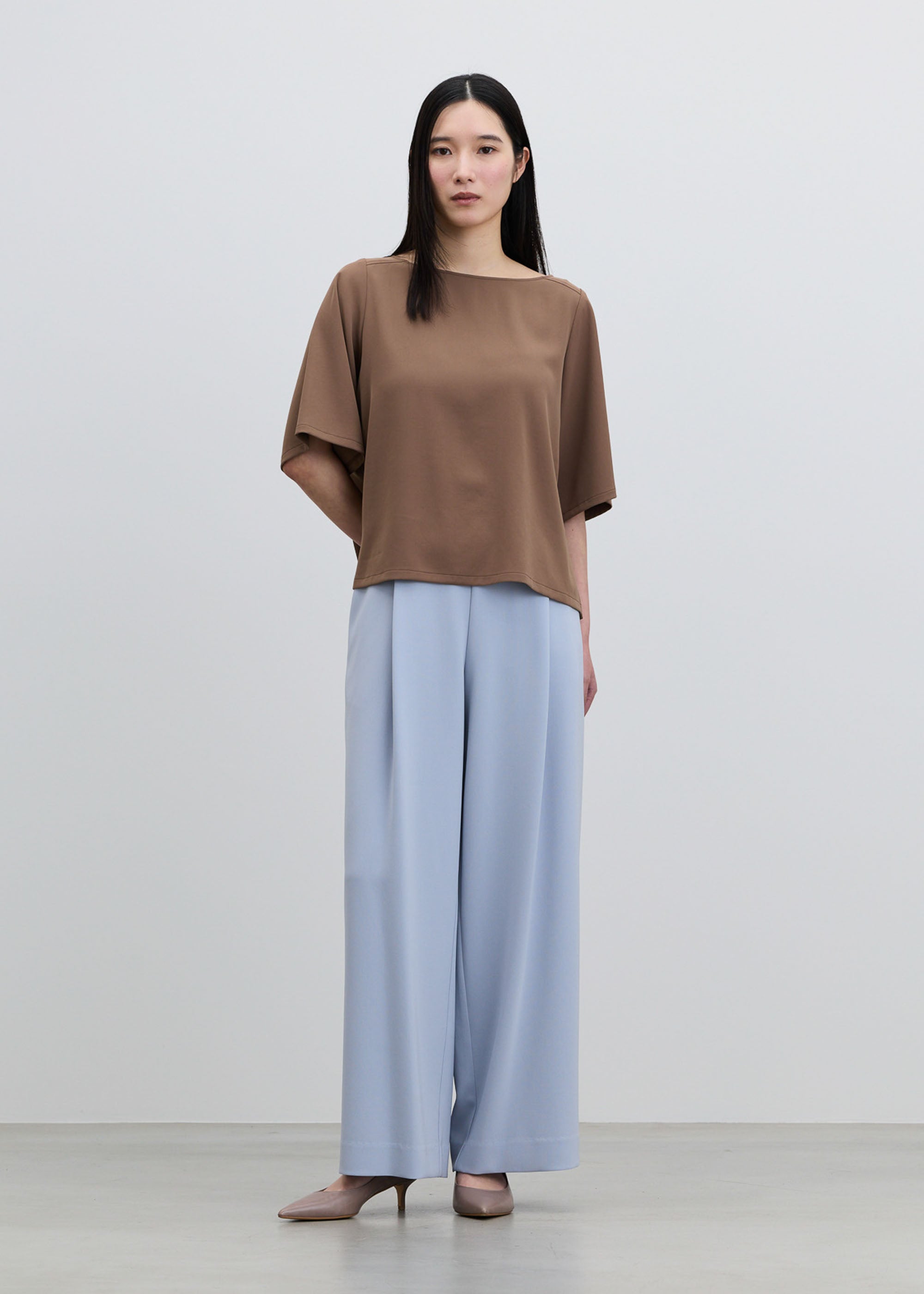 ヴィンテージサテンボートネックTブラウス