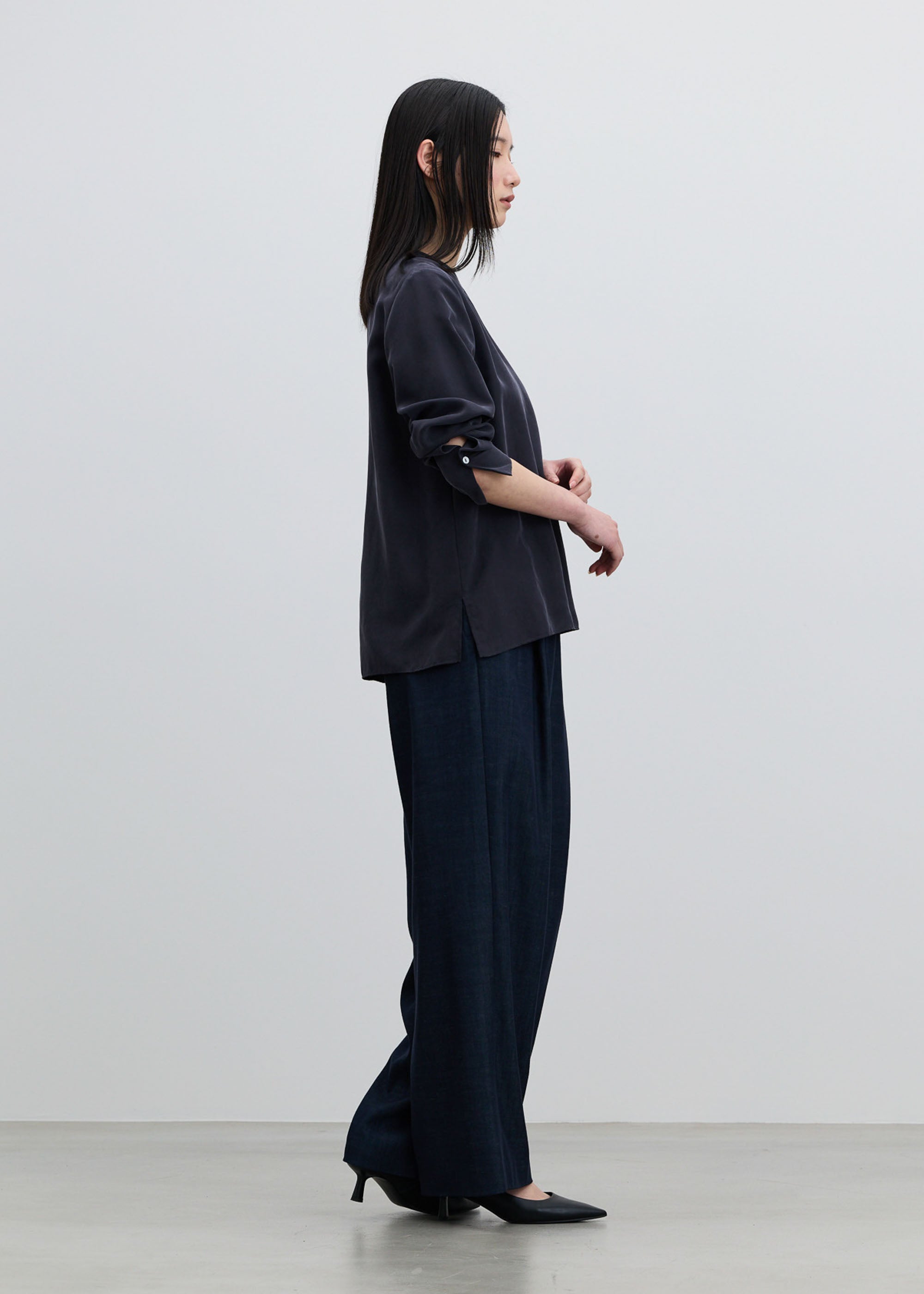 デニムライクタックワイドパンツ