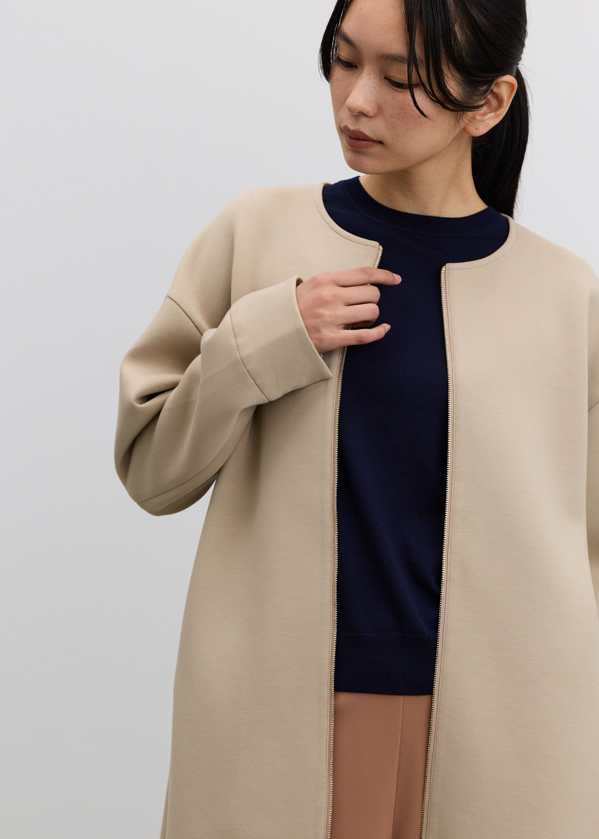 UNOF　SOLID COAT beige　ソリッドコート　ふじあみ　ベージュ ソフトダブルフェイスジップコート - SOÉJU online store｜上質な大人
