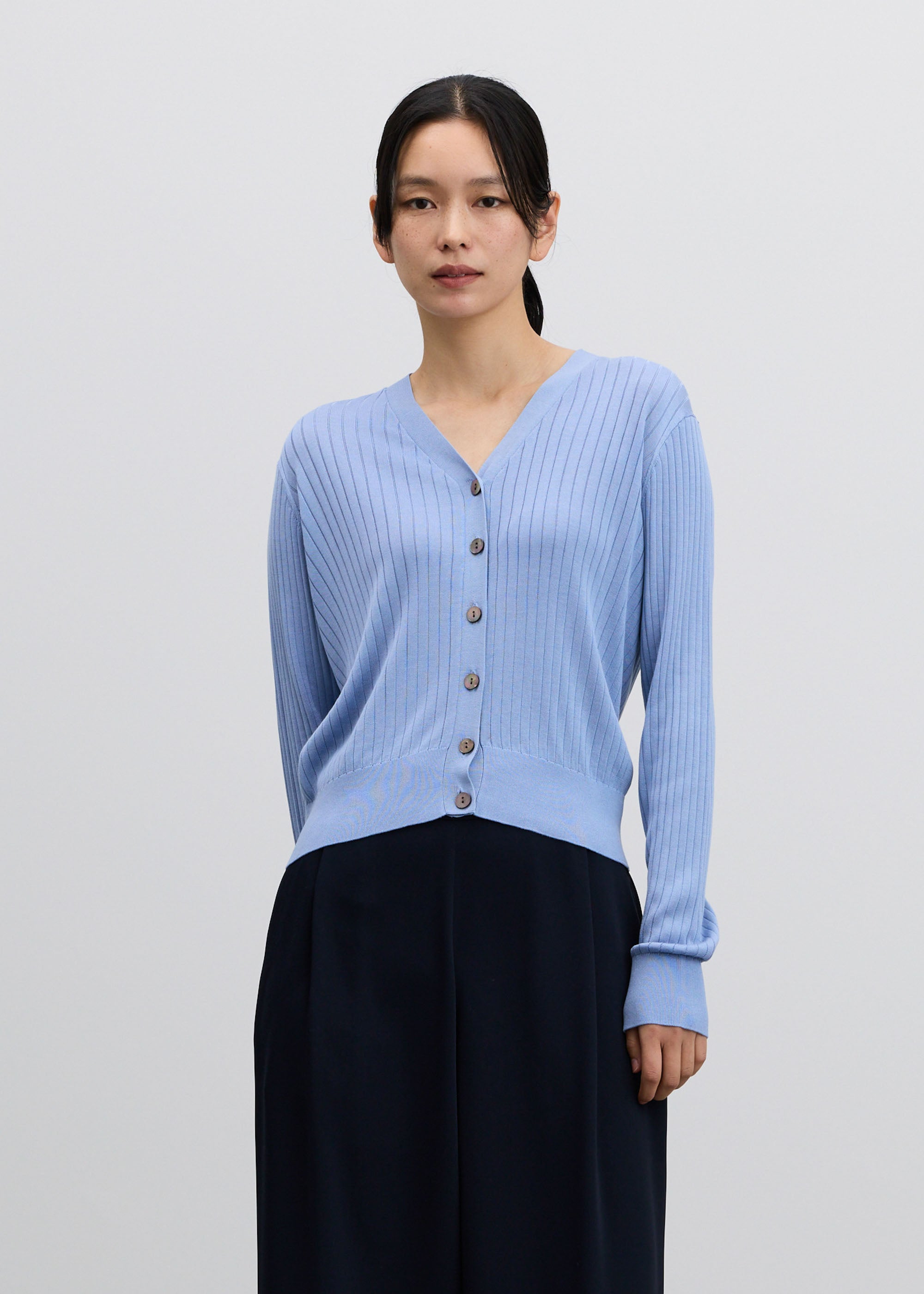 シルクワイドリブVネックカーディガン