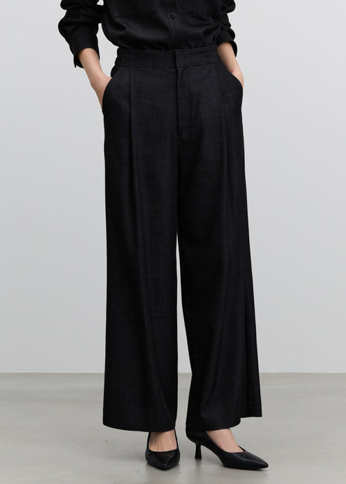 デニムライクタックワイドパンツ