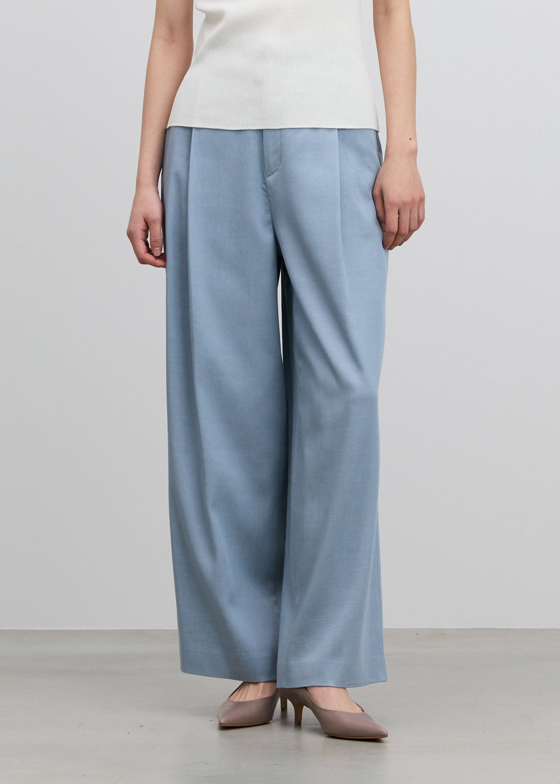 デニムライクタックワイドパンツ