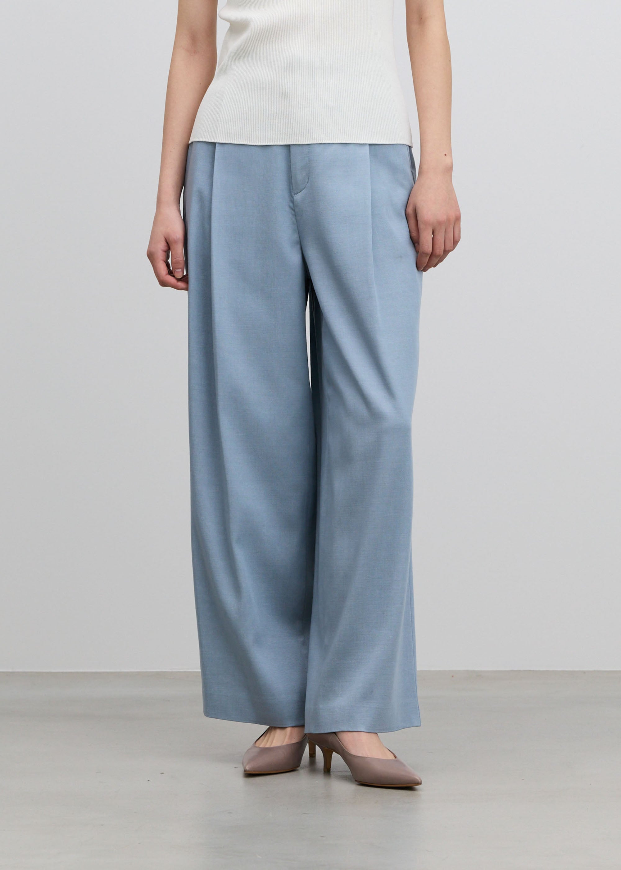 デニムライクタックワイドパンツ