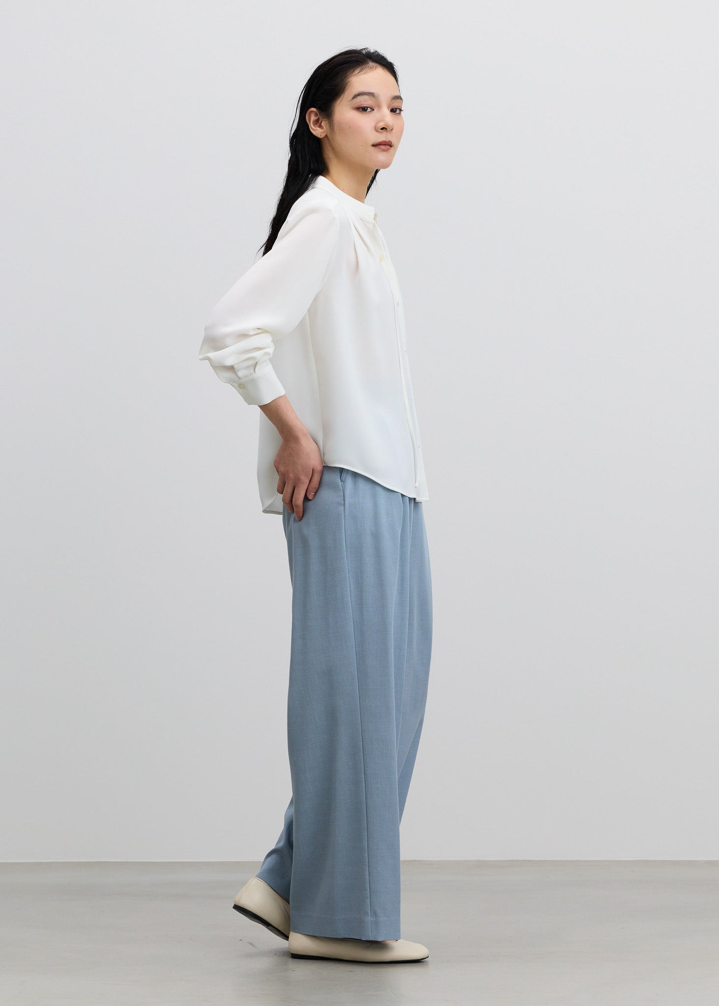 デニムライクタックワイドパンツ