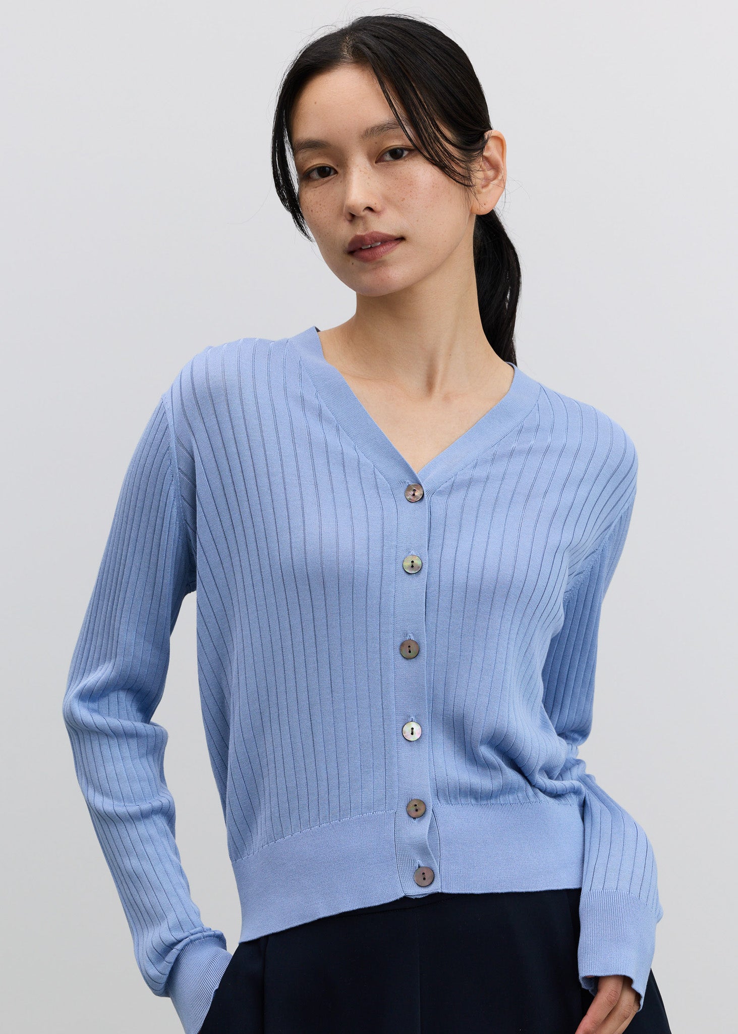 シルクワイドリブVネックカーディガン