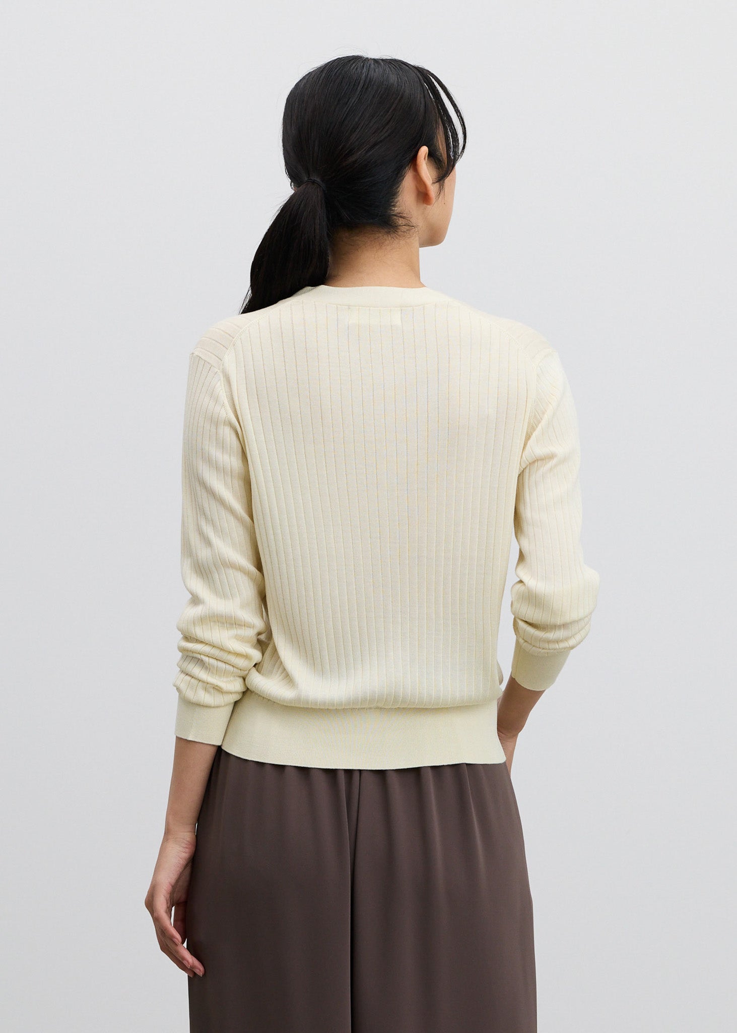 シルクワイドリブVネックカーディガン