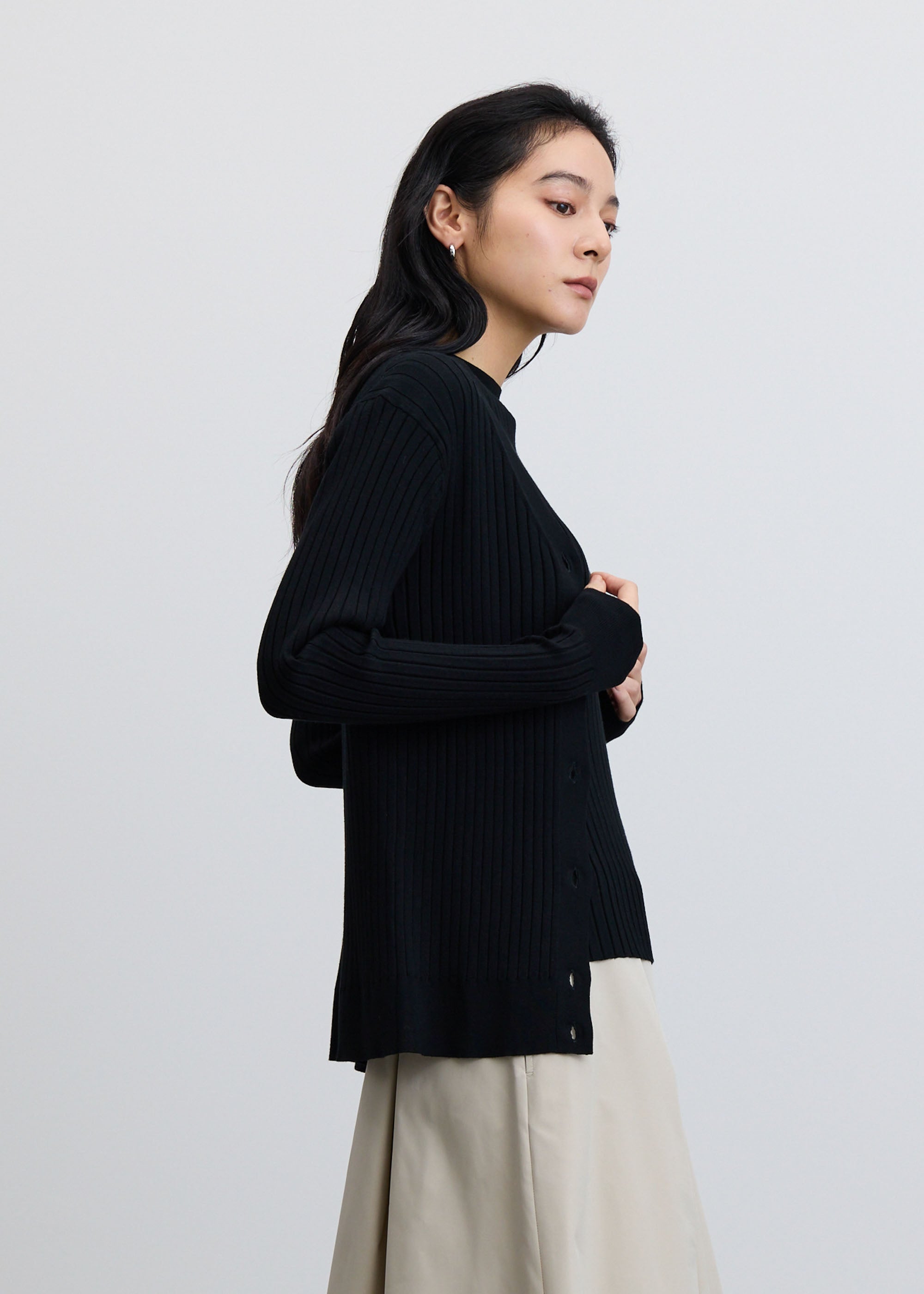 ワイドリブVネックカーディガン