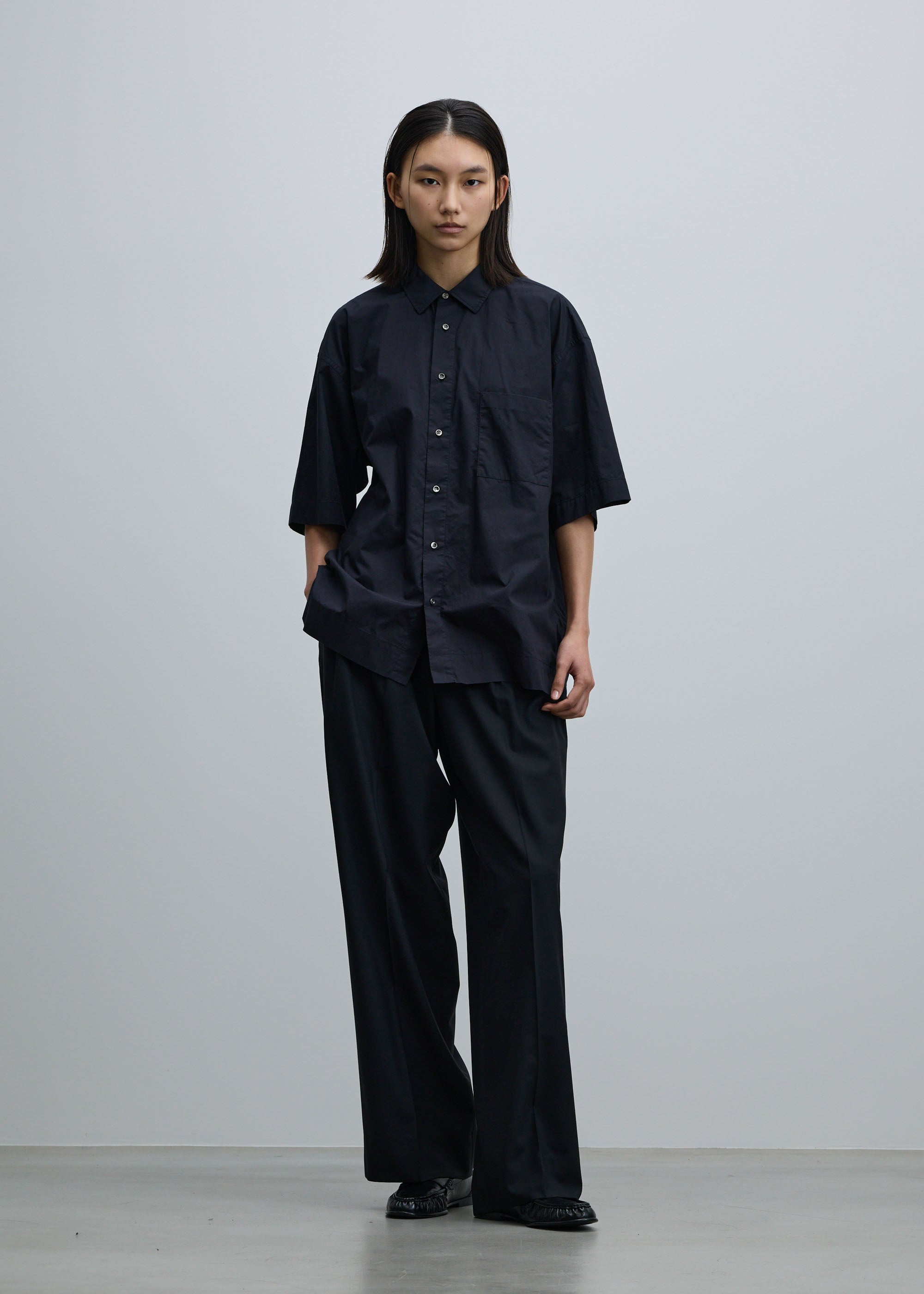 コットンシルクハーフスリーブシャツ