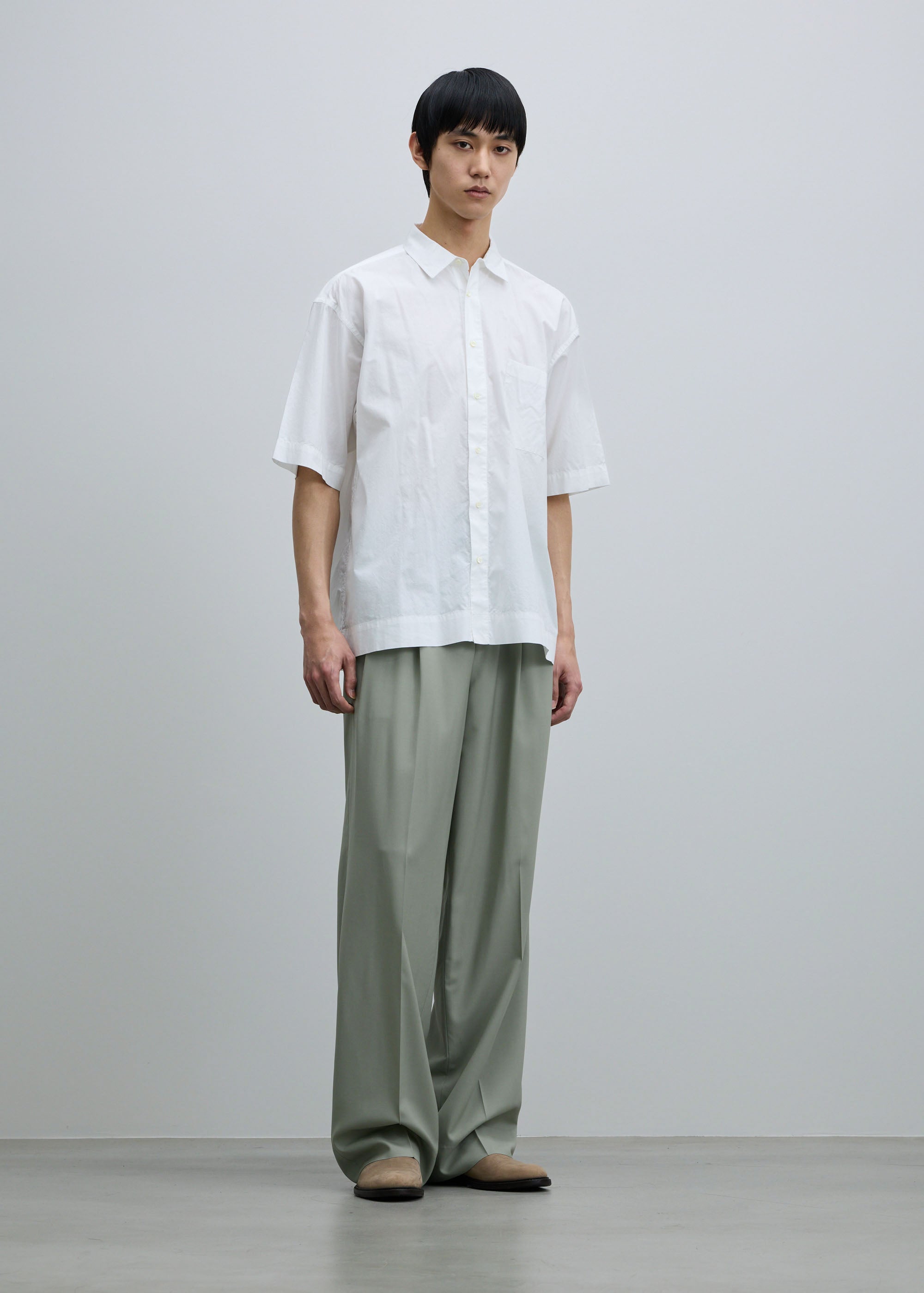 スーパー140ライトウールタックワイドストレートパンツ