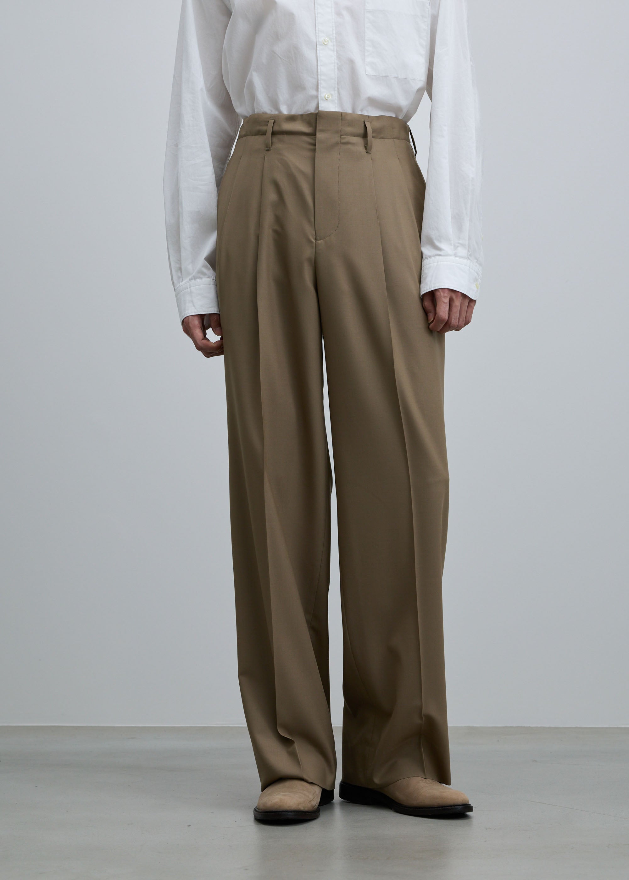スーパー140ライトウールタックワイドストレートパンツ
