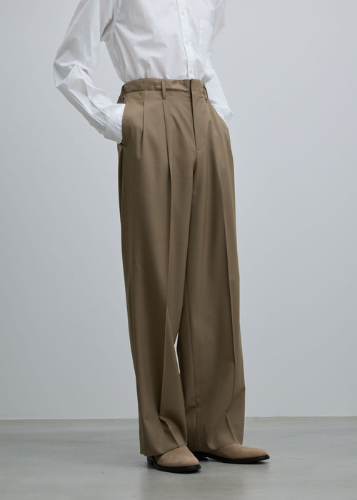 スーパー140ライトウールタックワイドストレートパンツ
