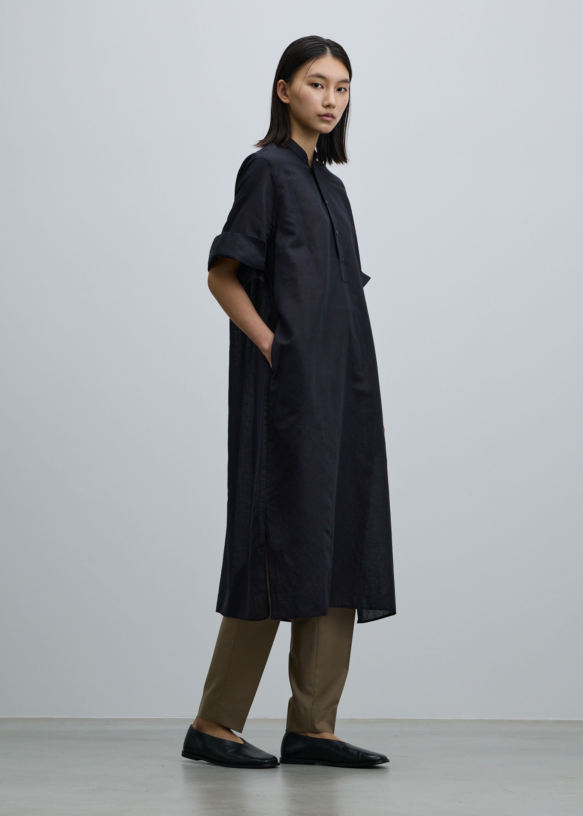 ヘンプコットンダブルカフスシャツワンピース