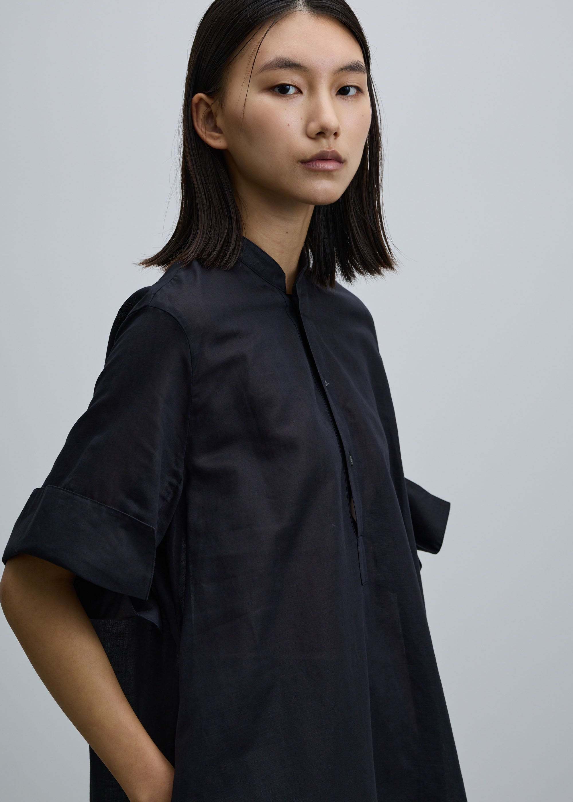 ヘンプコットンダブルカフスシャツワンピース