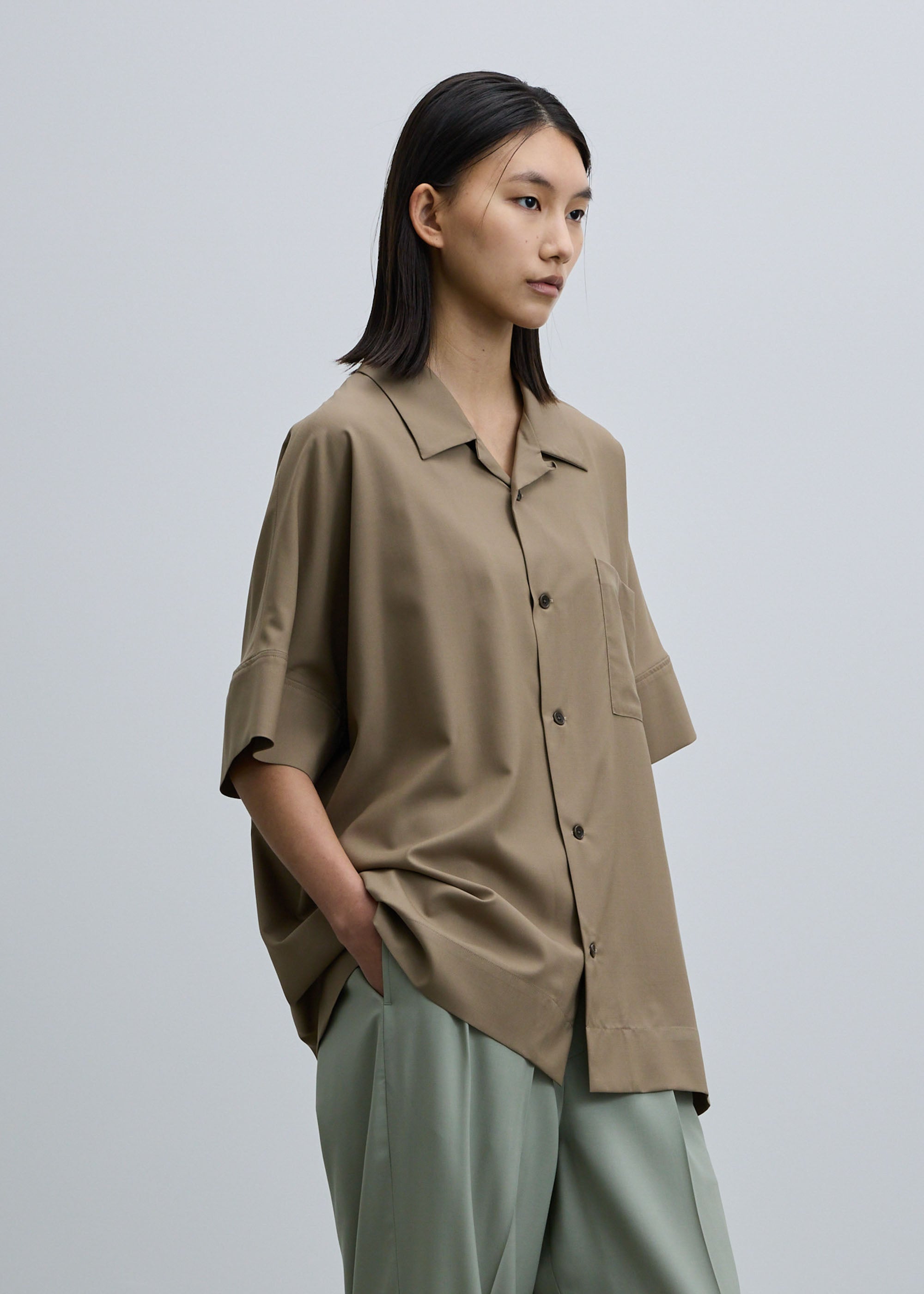 スーパー140ライトウールオープンカラーシャツ