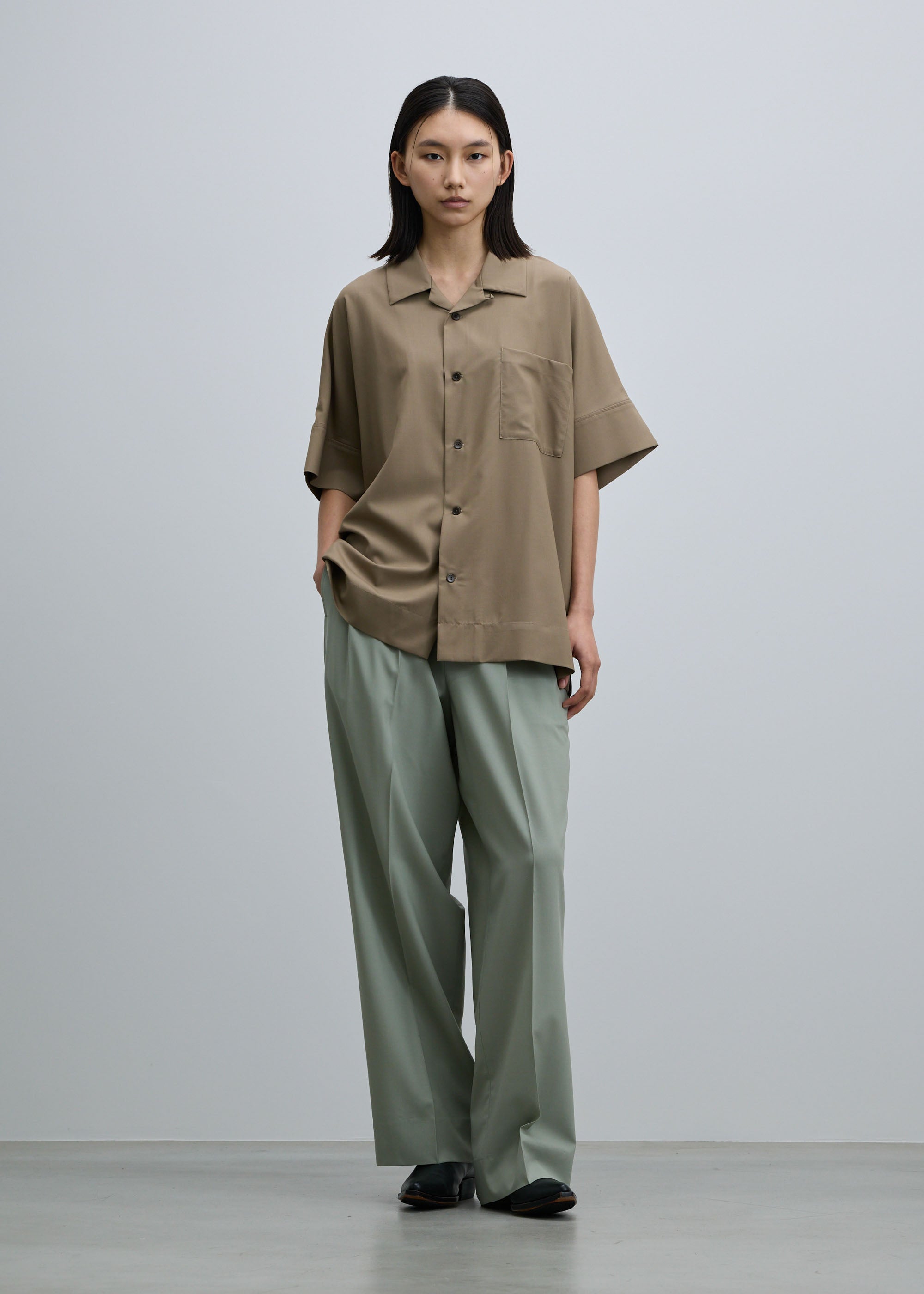 スーパー140ライトウールオープンカラーシャツ