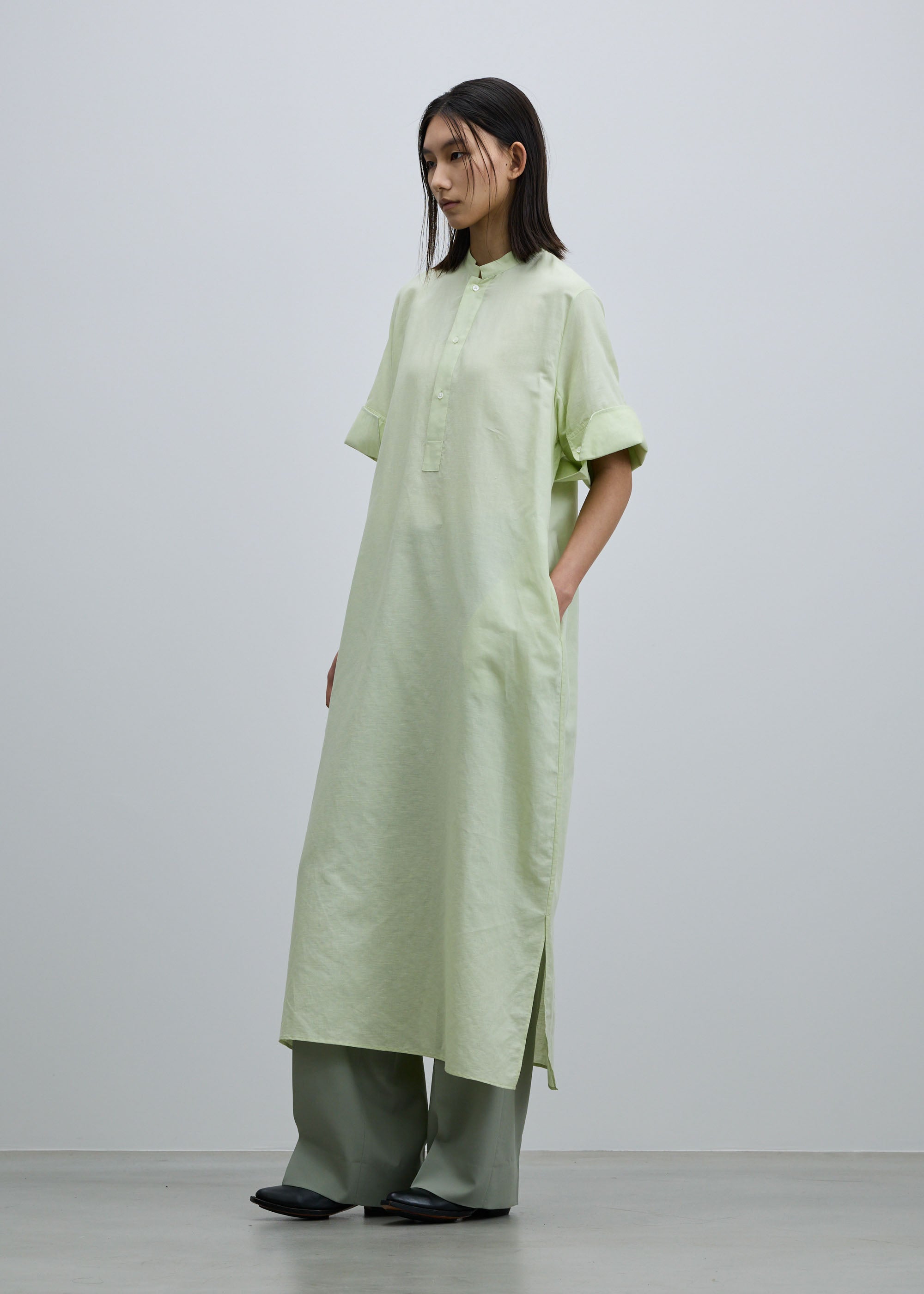 ヘンプコットンダブルカフスシャツワンピース