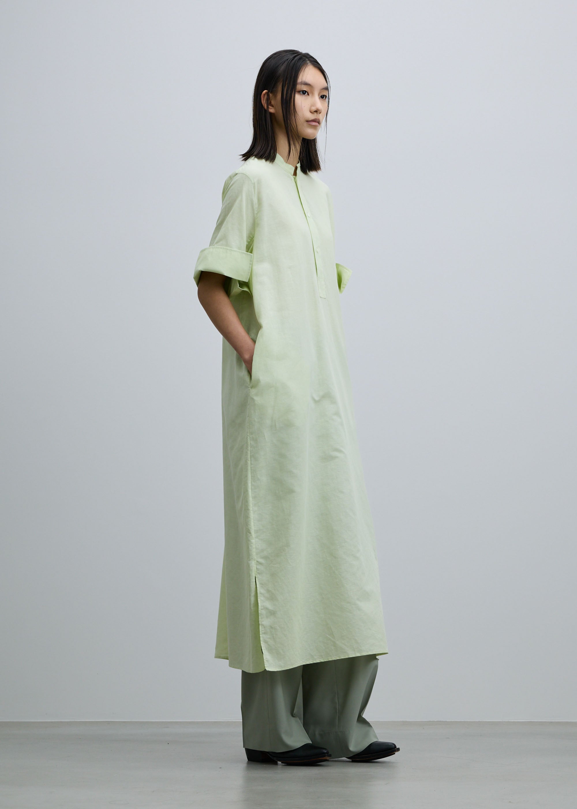 ヘンプコットンダブルカフスシャツワンピース